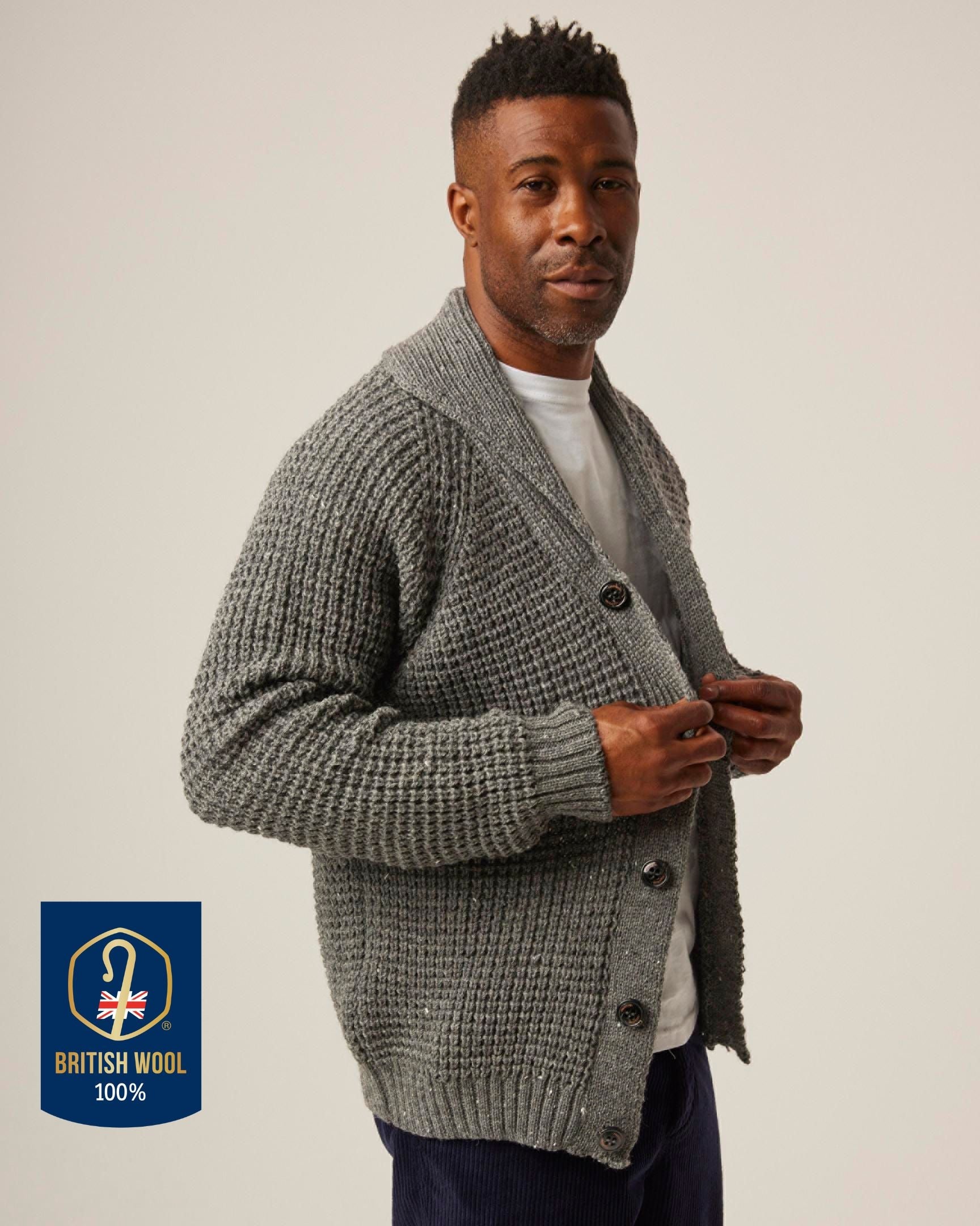 Peregrine Waffle Shawl Cardigan Strickjacke Navy Wolle