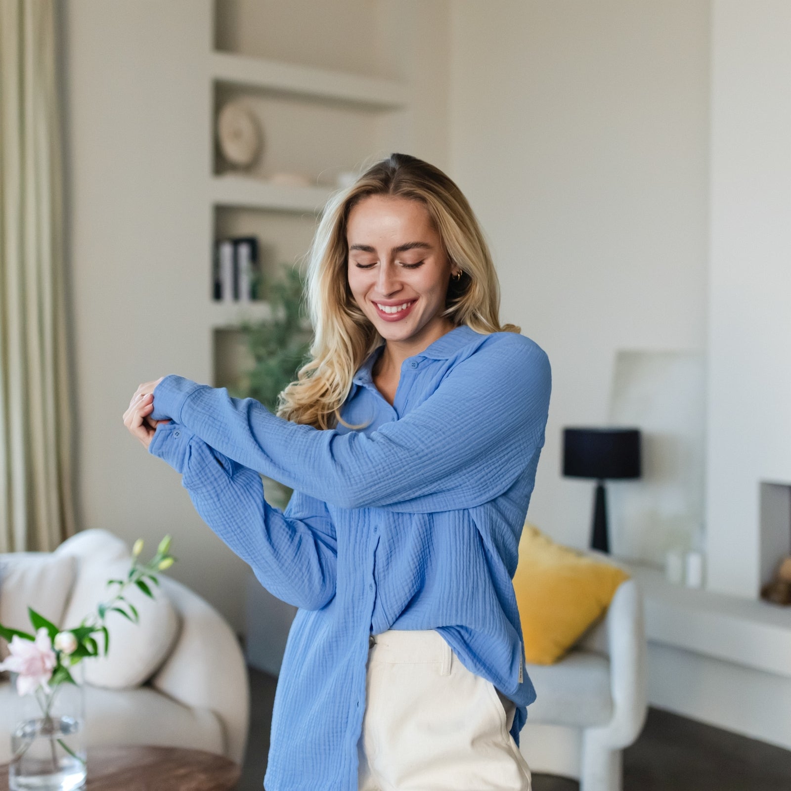 NORDLICHT Fenja Musselin Bluse Bio-Baumwolle Blau M