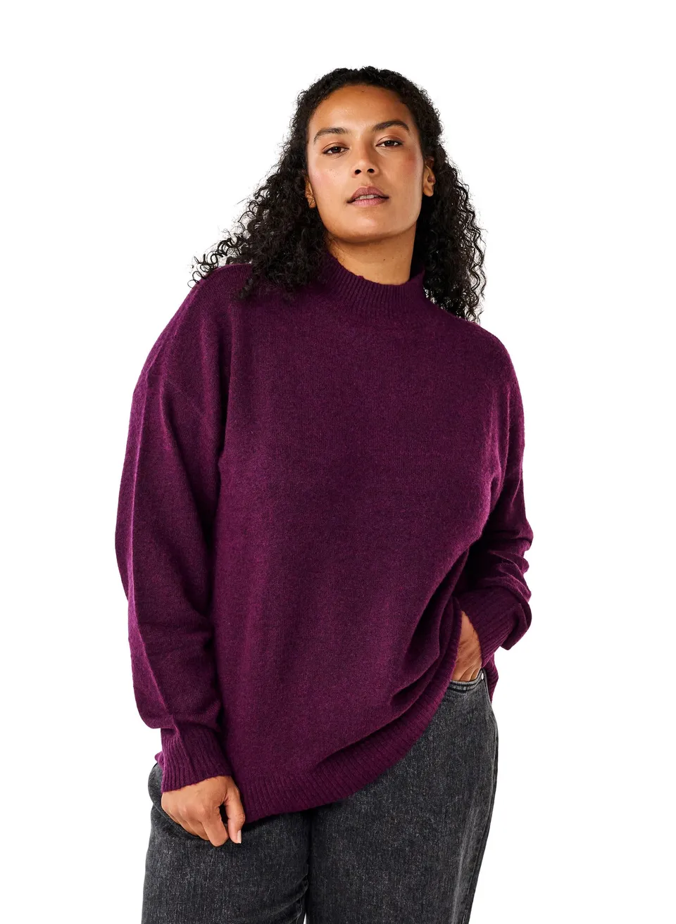 Zizzi Strickbluse Wolle Langarm Hoher Hals Große Größen