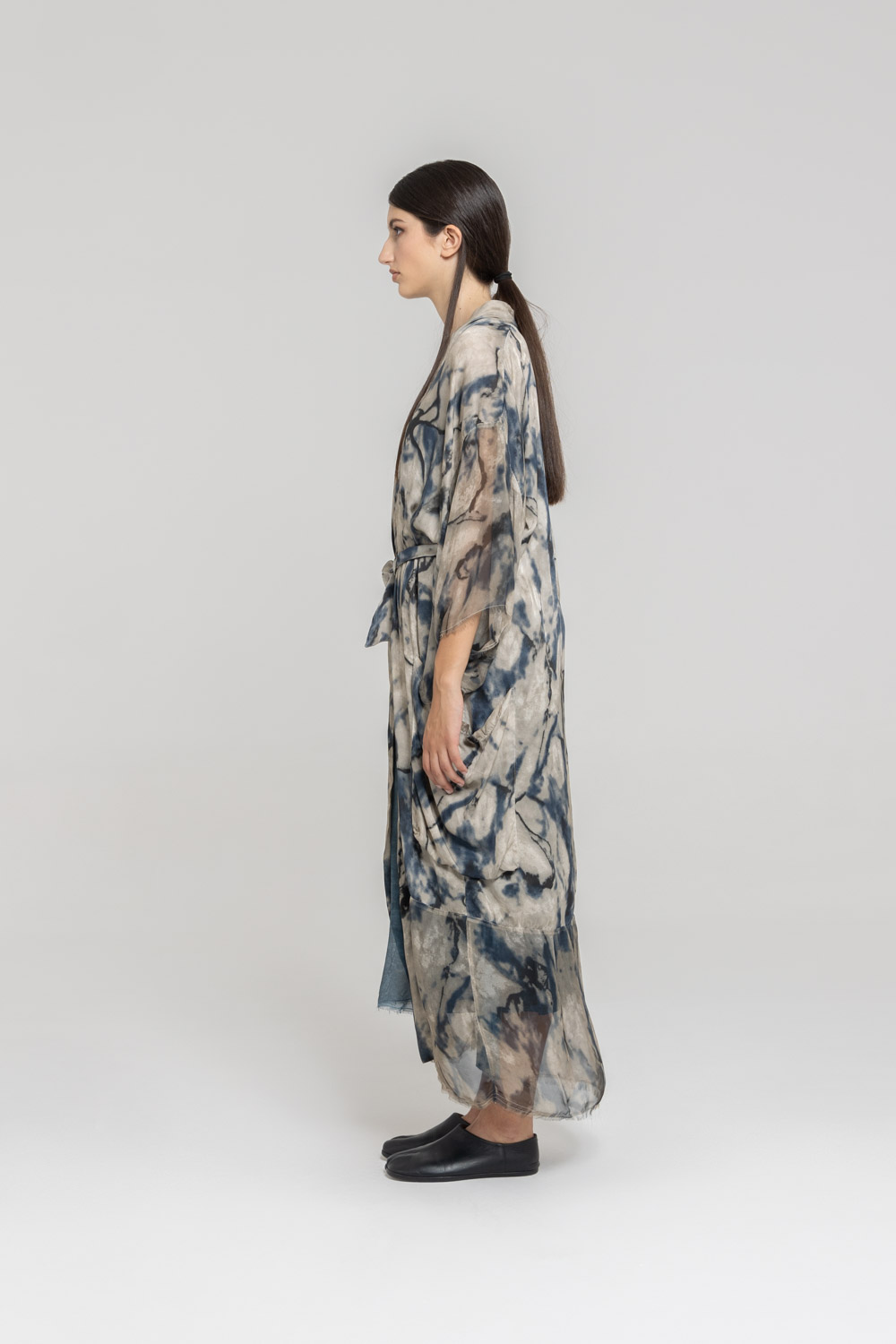 Sanctamuerte Abiti Kimono Kleid Viskose Marble-Print lang