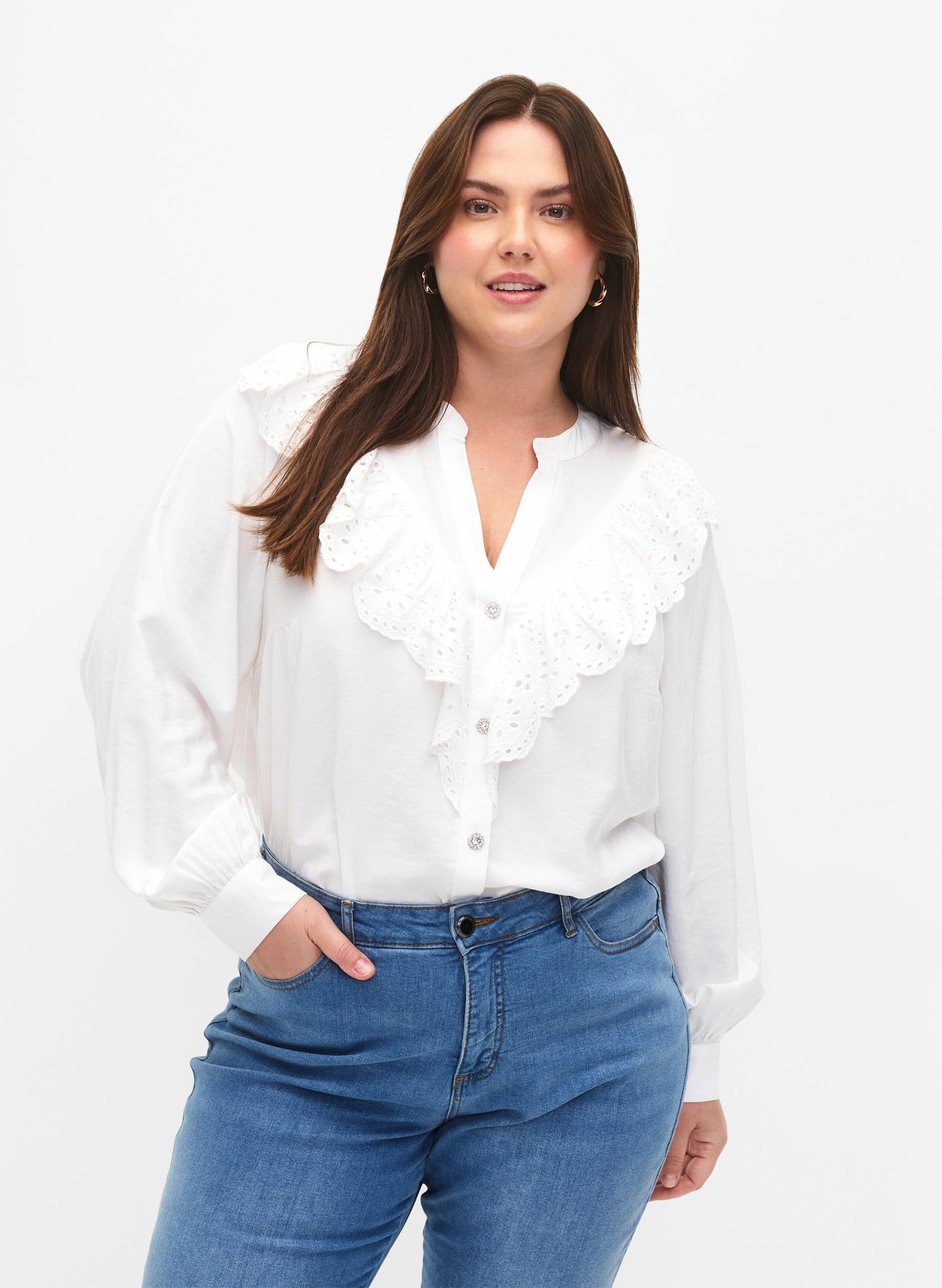 Zizzi Hemdbluse Viskose Rüschen Große Größen