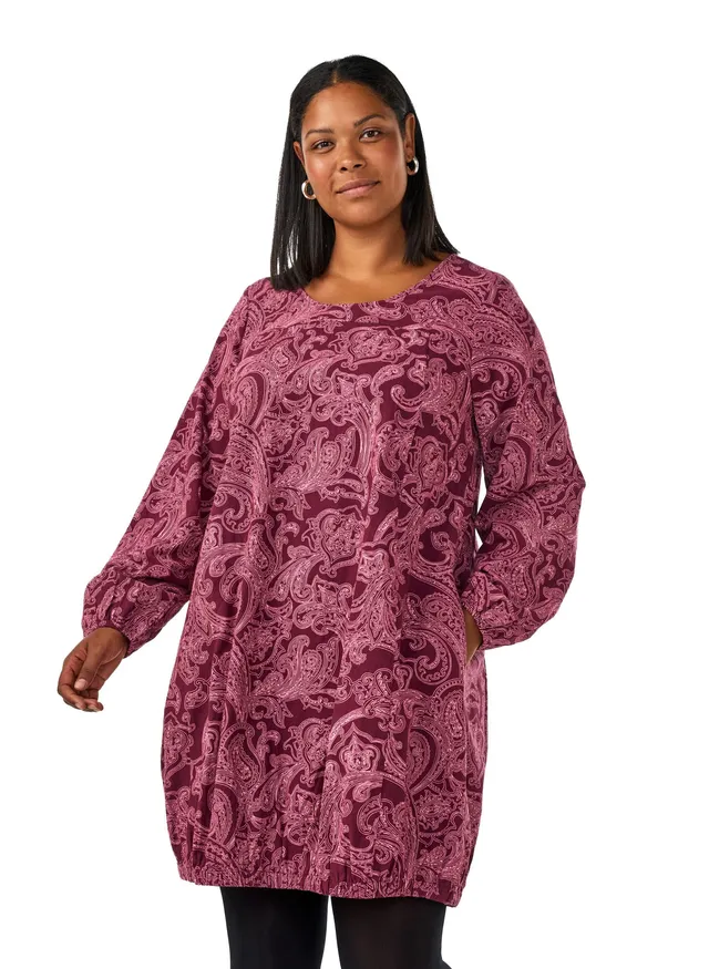 Zizzi Kleid Kurz Baumwolle Rundhals Gummizug Große Größen