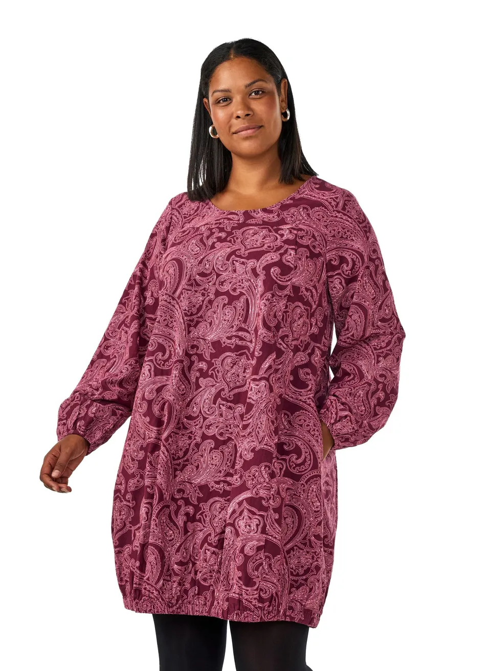 Zizzi Kleid Kurz Baumwolle Rundhals Gummizug Große Größen