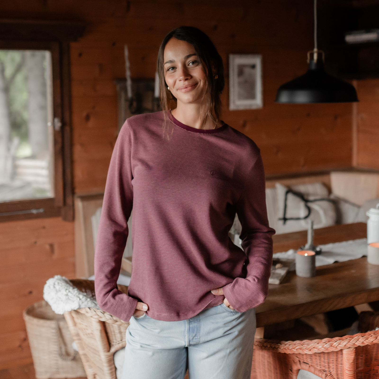 NORDLICHT Alva Oversize Langarmshirt Cherry Streifen