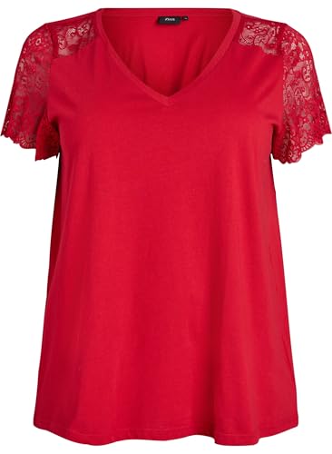 Zizzi T-Shirts & Tops T-Shirt V-Ausschnitt Spitze Bio-Baumwolle
