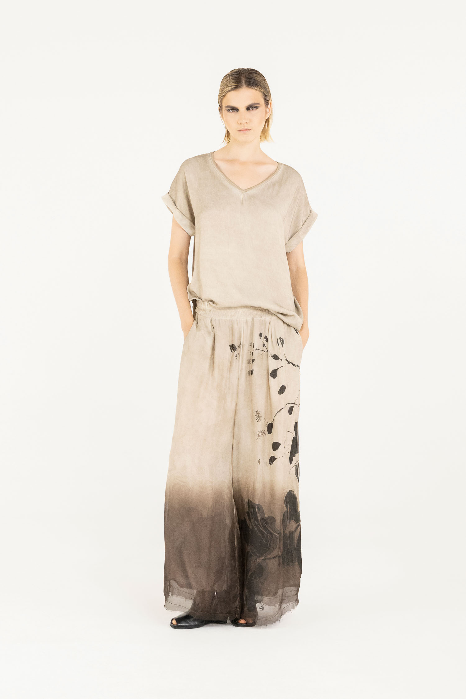 Sanctamuerte Pantaloni Pantalone Palazzo Hose Degradé Floral