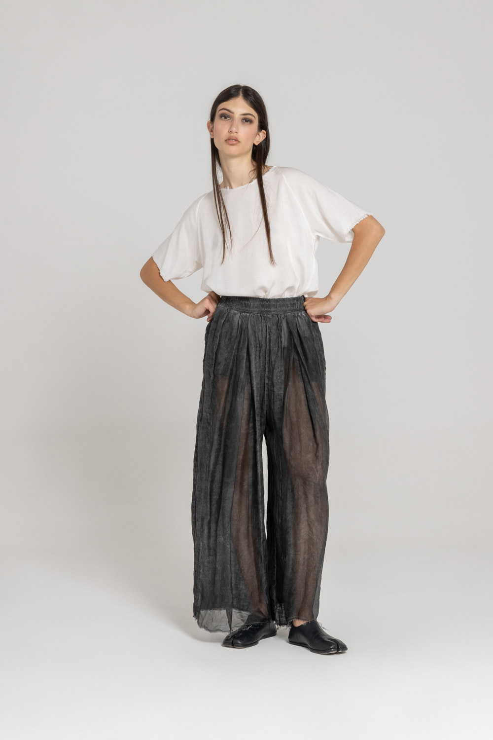 Sanctamuerte Pantaloni Palazzo Hose Leinen Gummibund