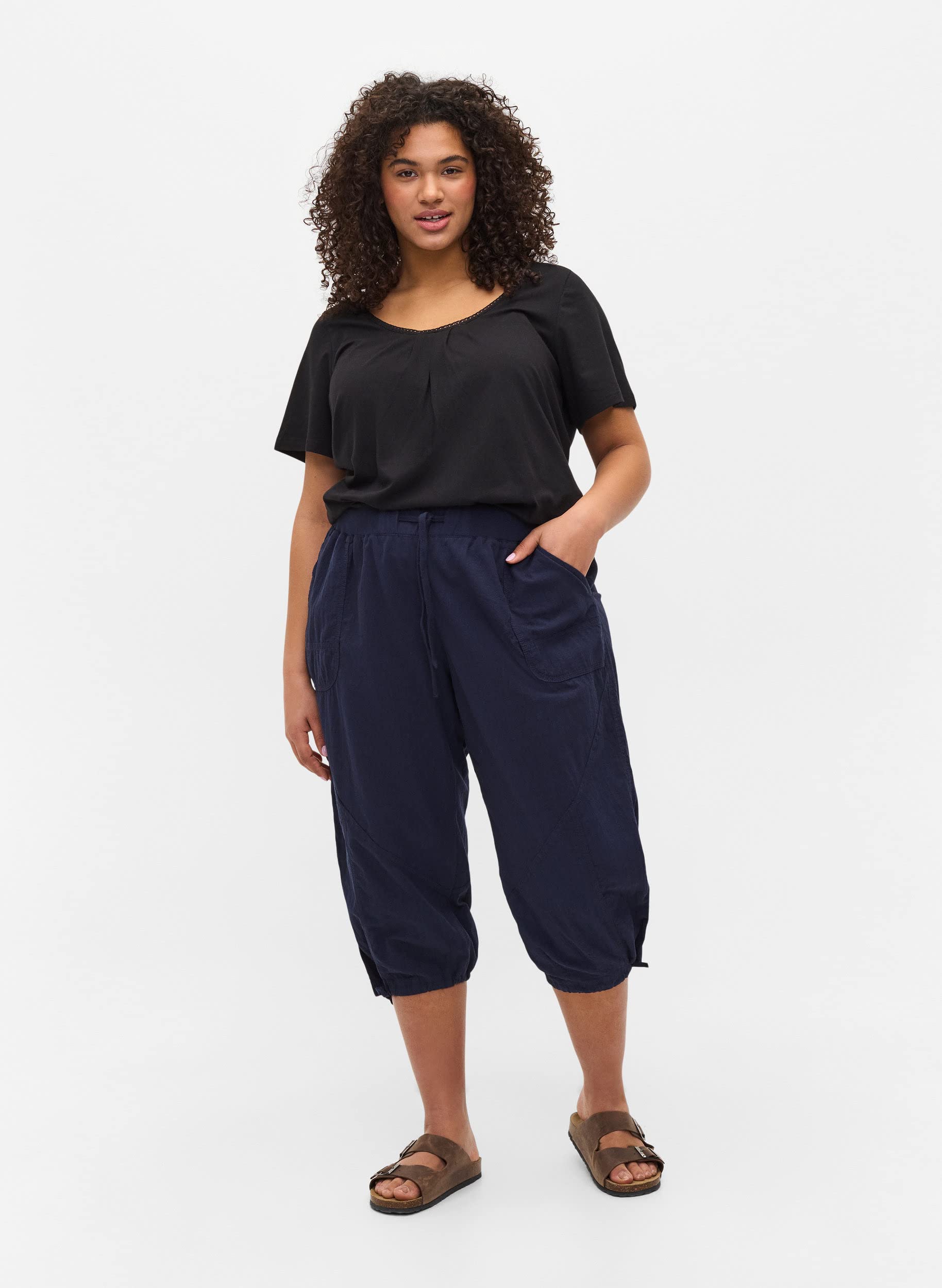 Zizzi Hose Capri 3/4 Damen Baumwolle mit Taschen