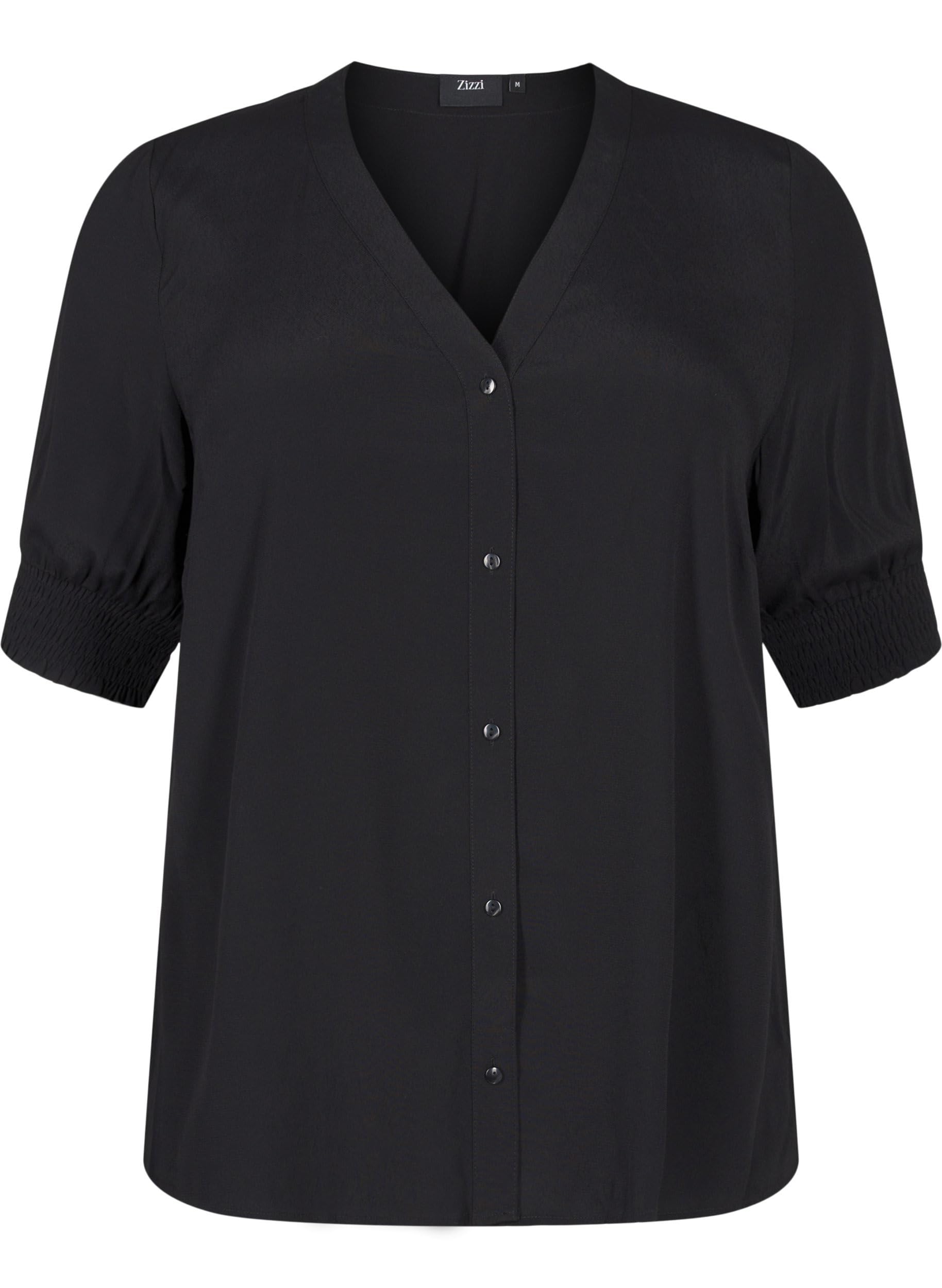 Zizzi Hemdbluse Viskose Kurzarm V-Ausschnitt Bluse Regular Fit