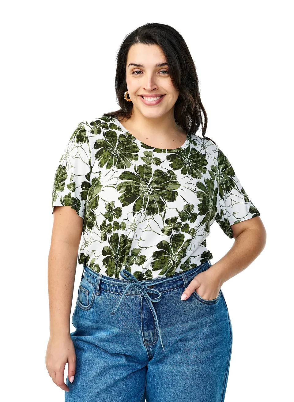 Zizzi T-Shirt Rundhals Blumendruck Viskose 42-60