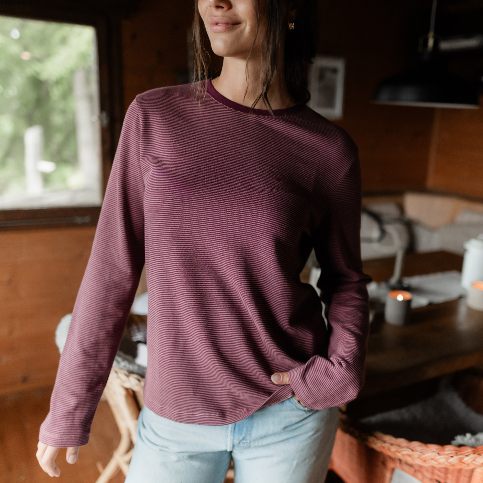 NORDLICHT Alva Oversize Langarmshirt Cherry Streifen