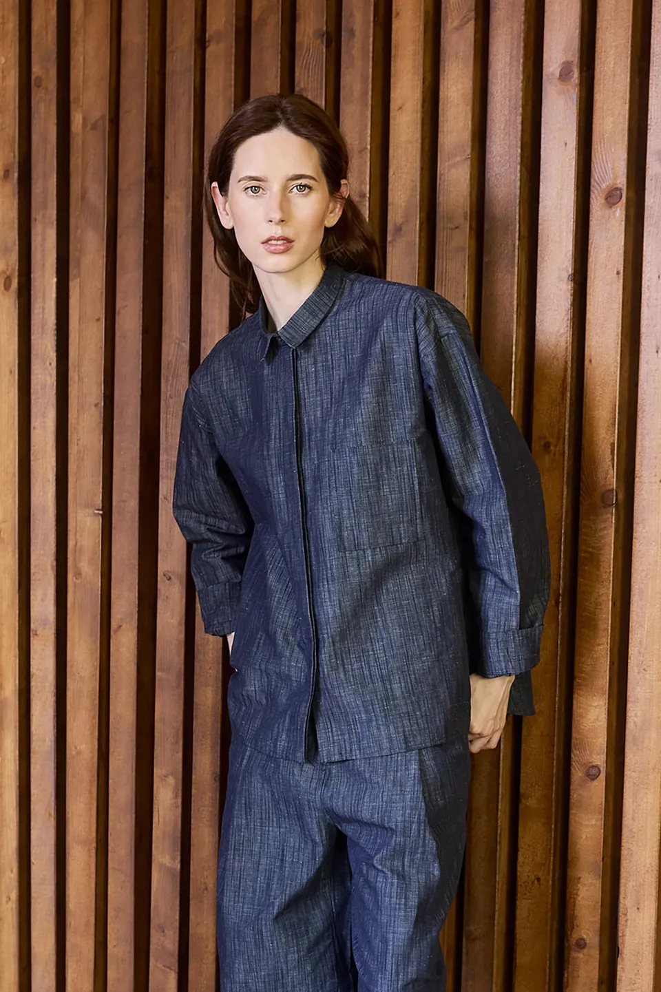 Christiane Strobel UMA Overshirt Blue Denim Leinenmix