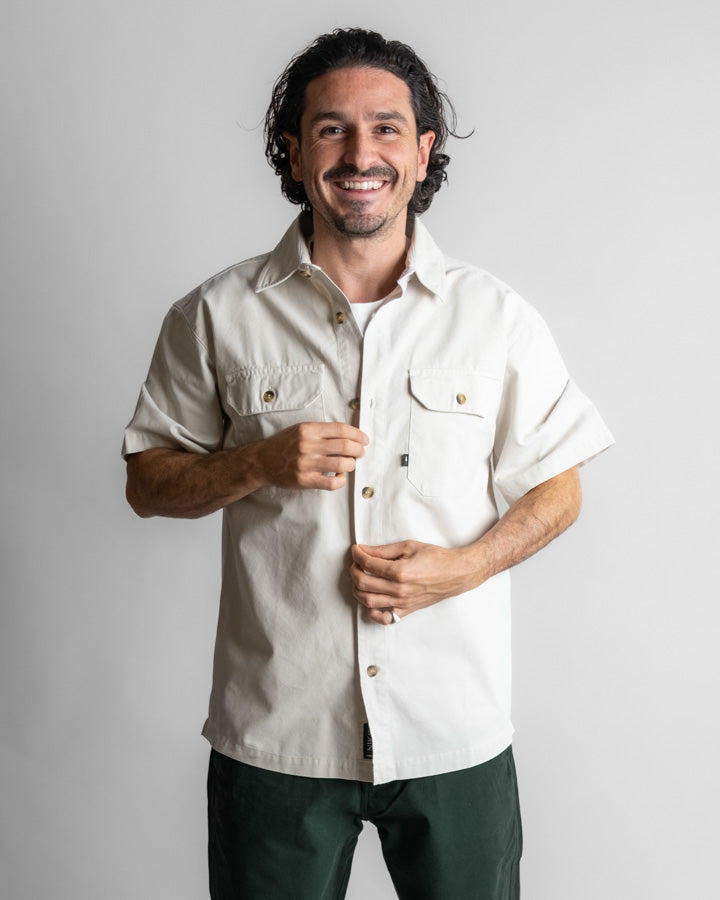 NIKIN TreePlanter Overshirt Workwear Shortsleeve White Sand Hemd