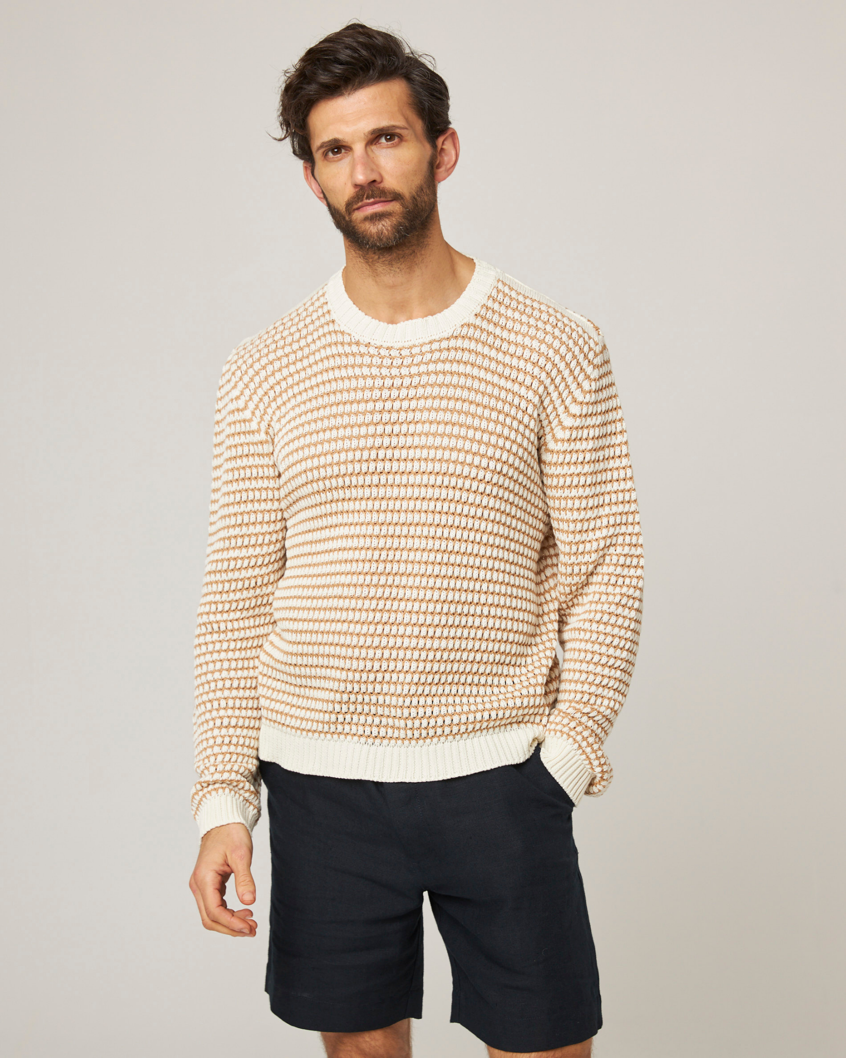 Peregrine Knitwear Island Crochet Jumper Pullover Weiß Baumwolle