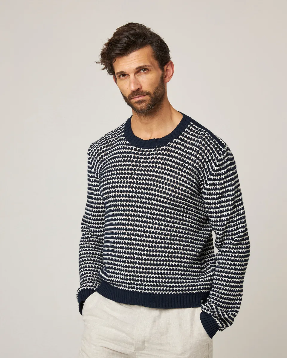 Peregrine Knitwear Island Crochet Jumper Pullover Weiß Baumwolle