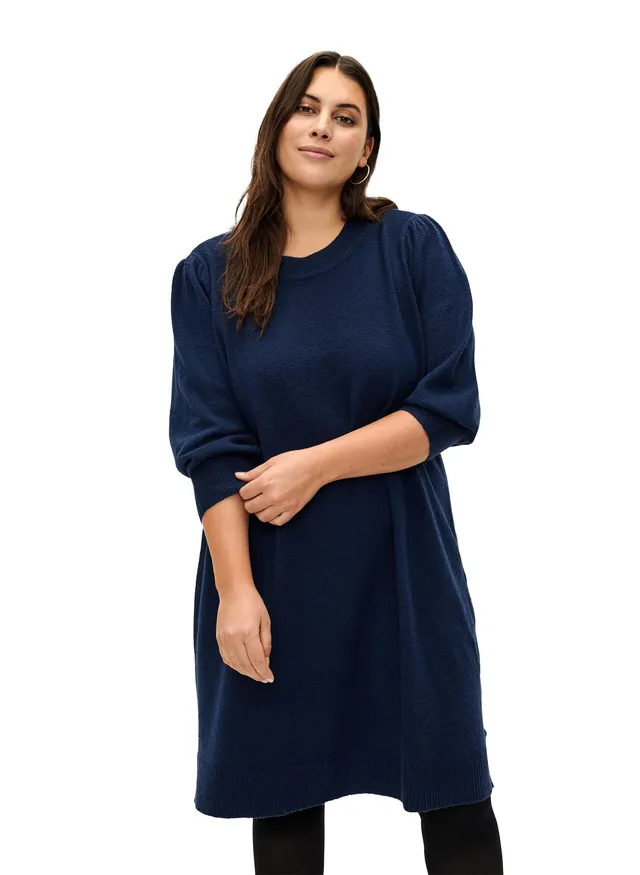 Zizzi Dresses Strickkleid Melange 3/4-Arm S 42/44