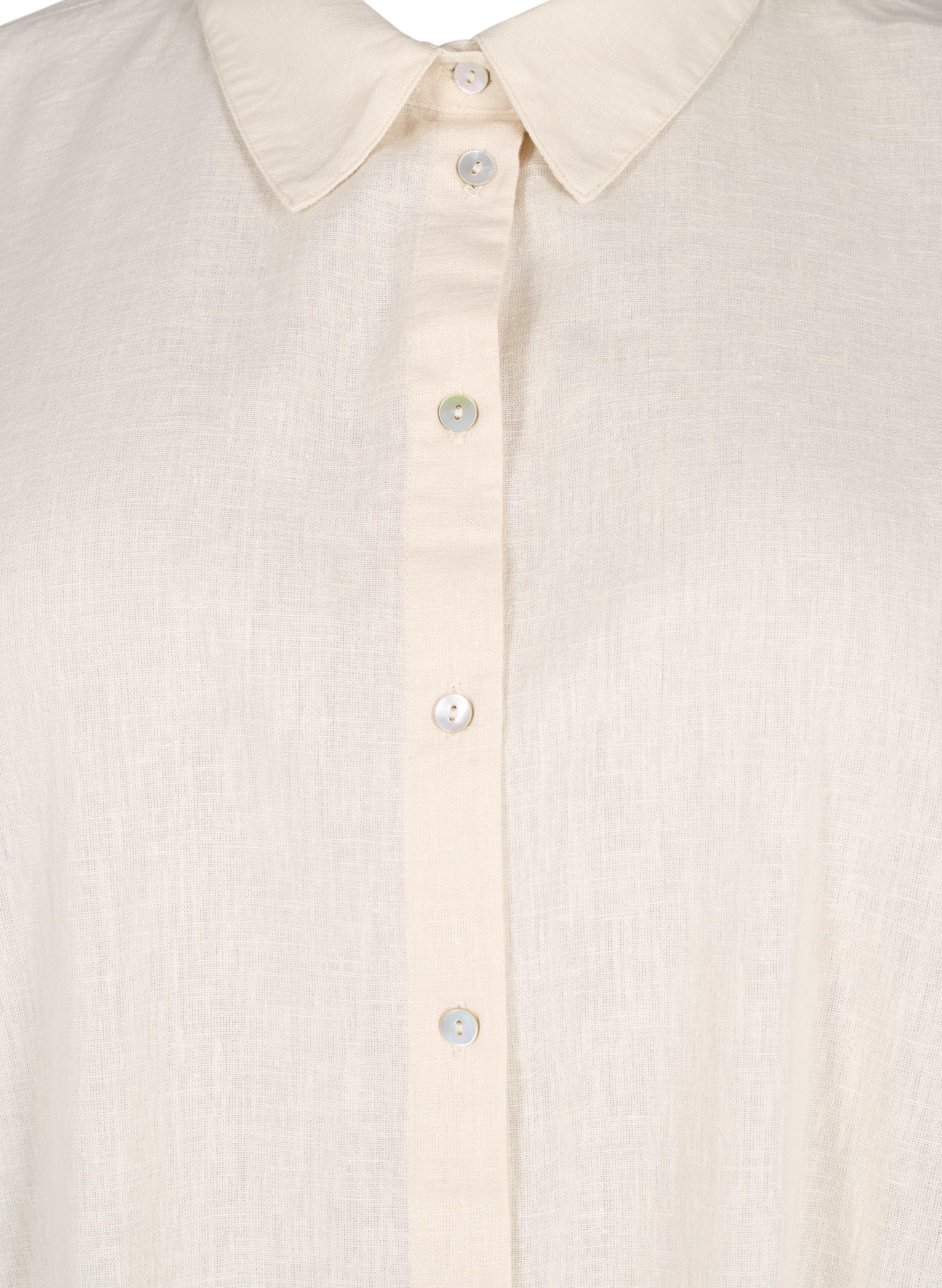 Zizzi Blouses Hemd Lang Baumwolle-Leinen Kurzarm