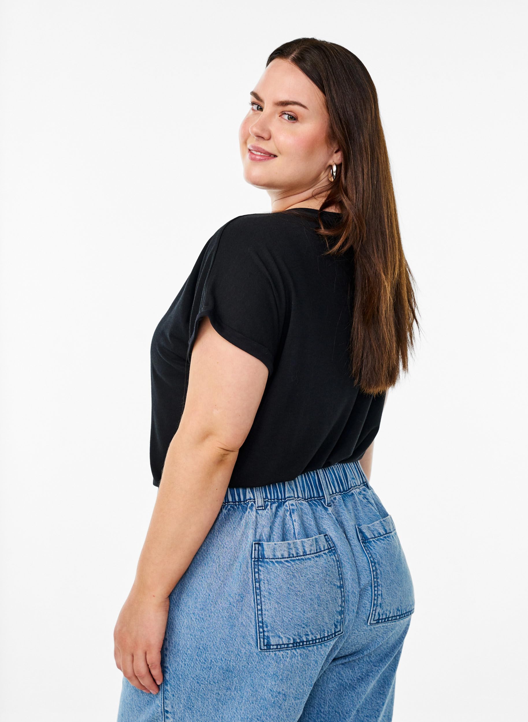 Zizzi T-Shirt Rundhals Viskose Black Solid 46-48 Große Größen