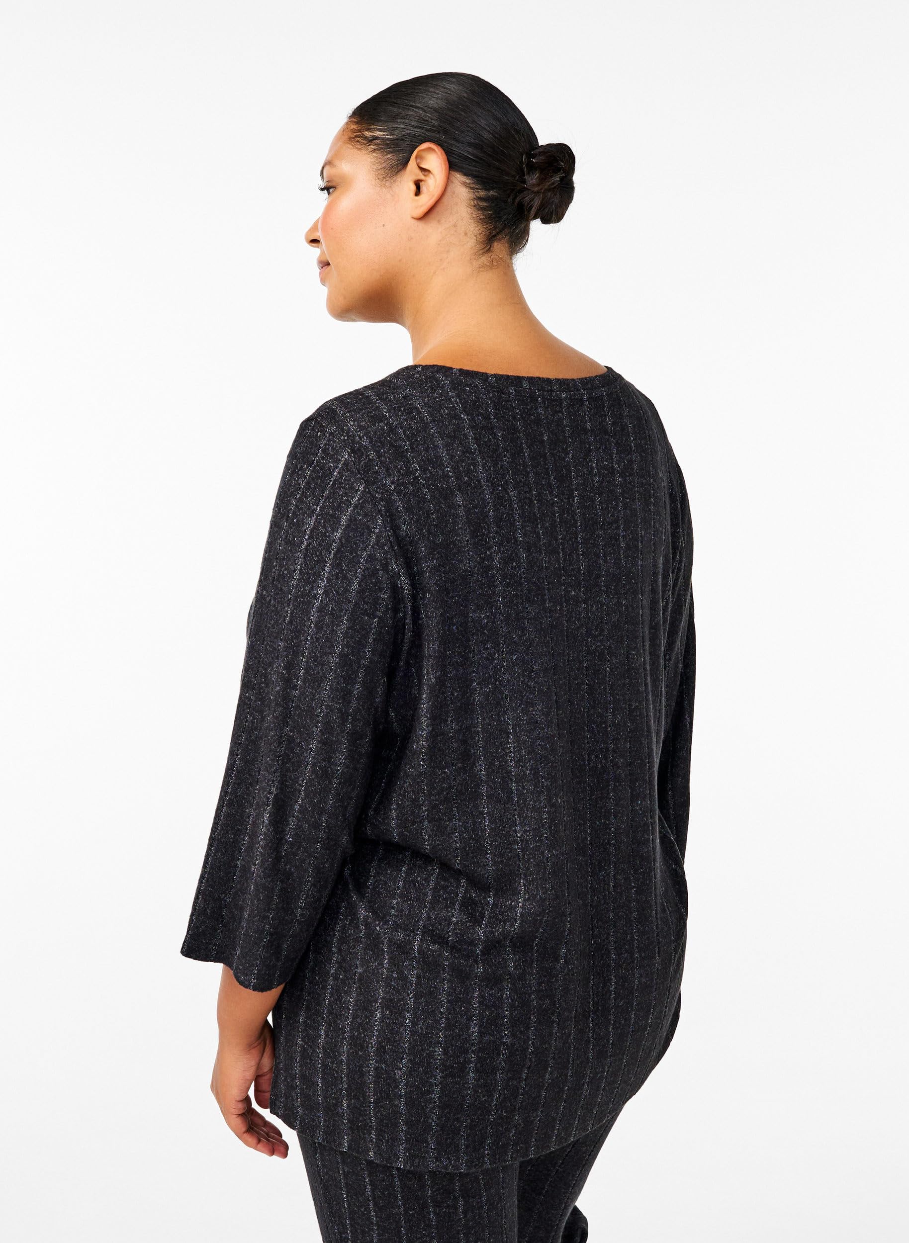Zizzi Bluse 3/4-Ärmel Black Melange gestreift
