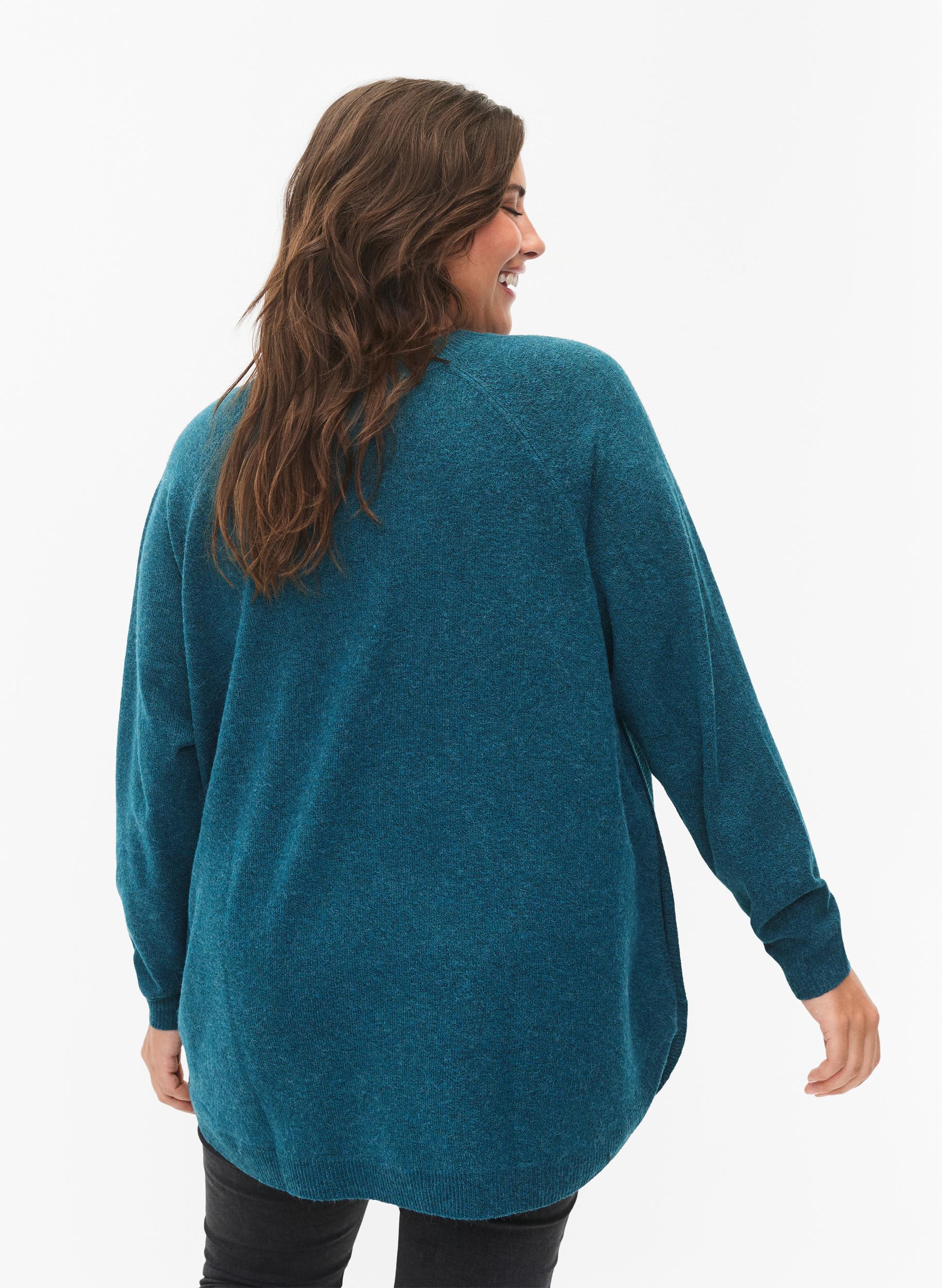Zizzi Strickbluse Damen Rundhals Ripp Oversize