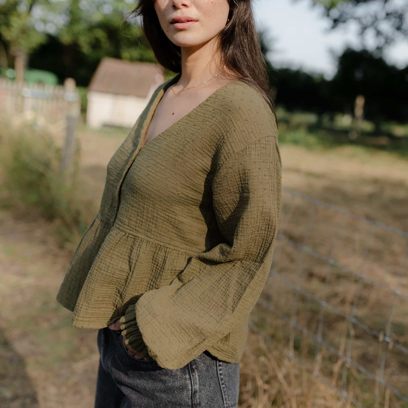 Nordlicht Selma Musselin Bluse Grün Punkte Bio