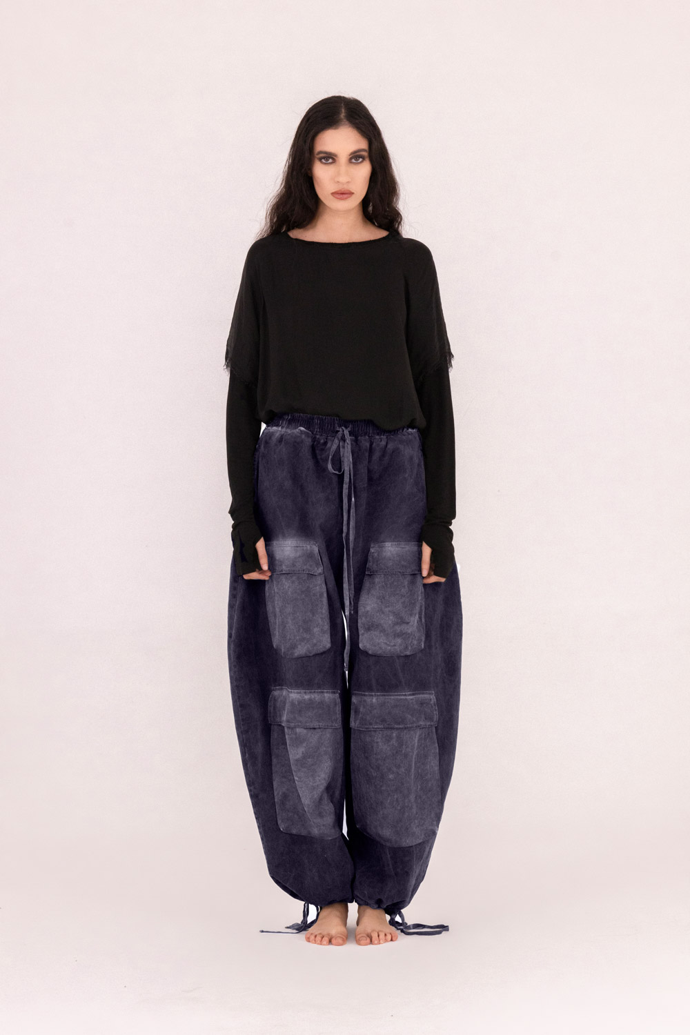 Sanctamuerte Pantaloni Pantalone Cargo Hose Baumwolle Satin