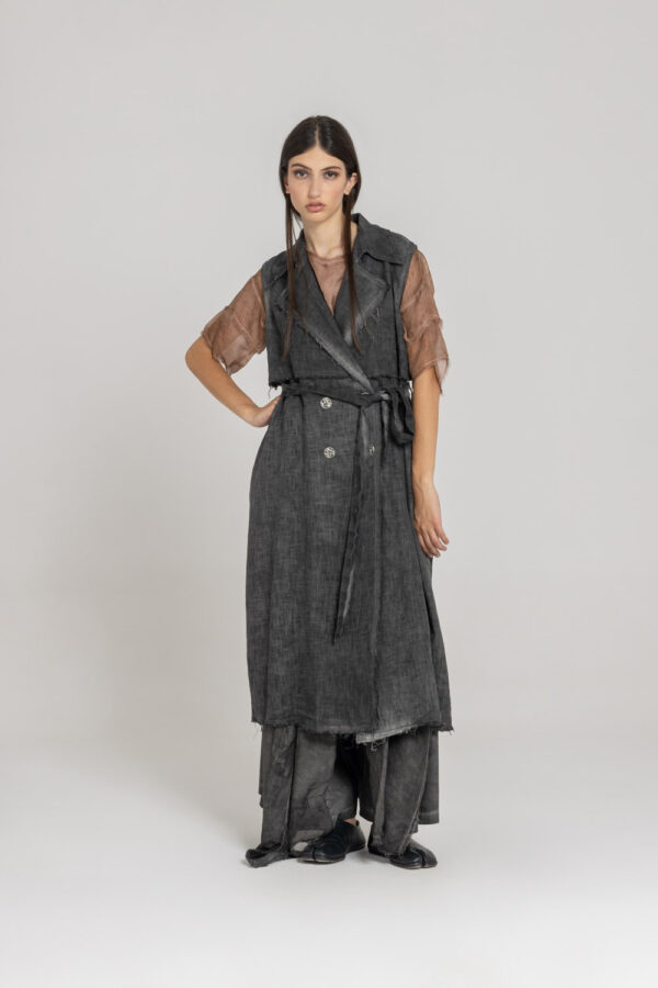 Sanctamuerte Capispalla Maxi Gilet Weste Leinen-Mix lang