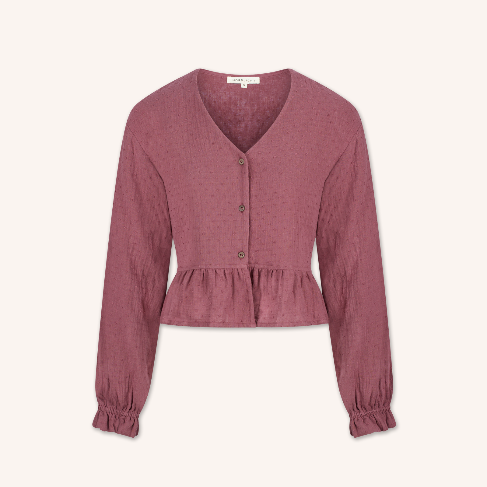 Nordlicht Selma Musselin Bluse Punkte Aubergine Bio-Baumwolle