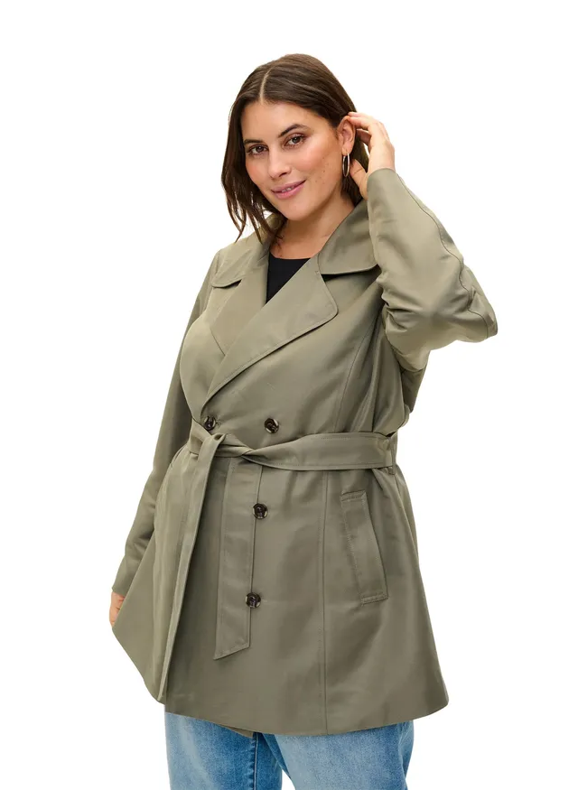 Zizzi Trenchcoat Kurz Gürtel Große Größen 42-60