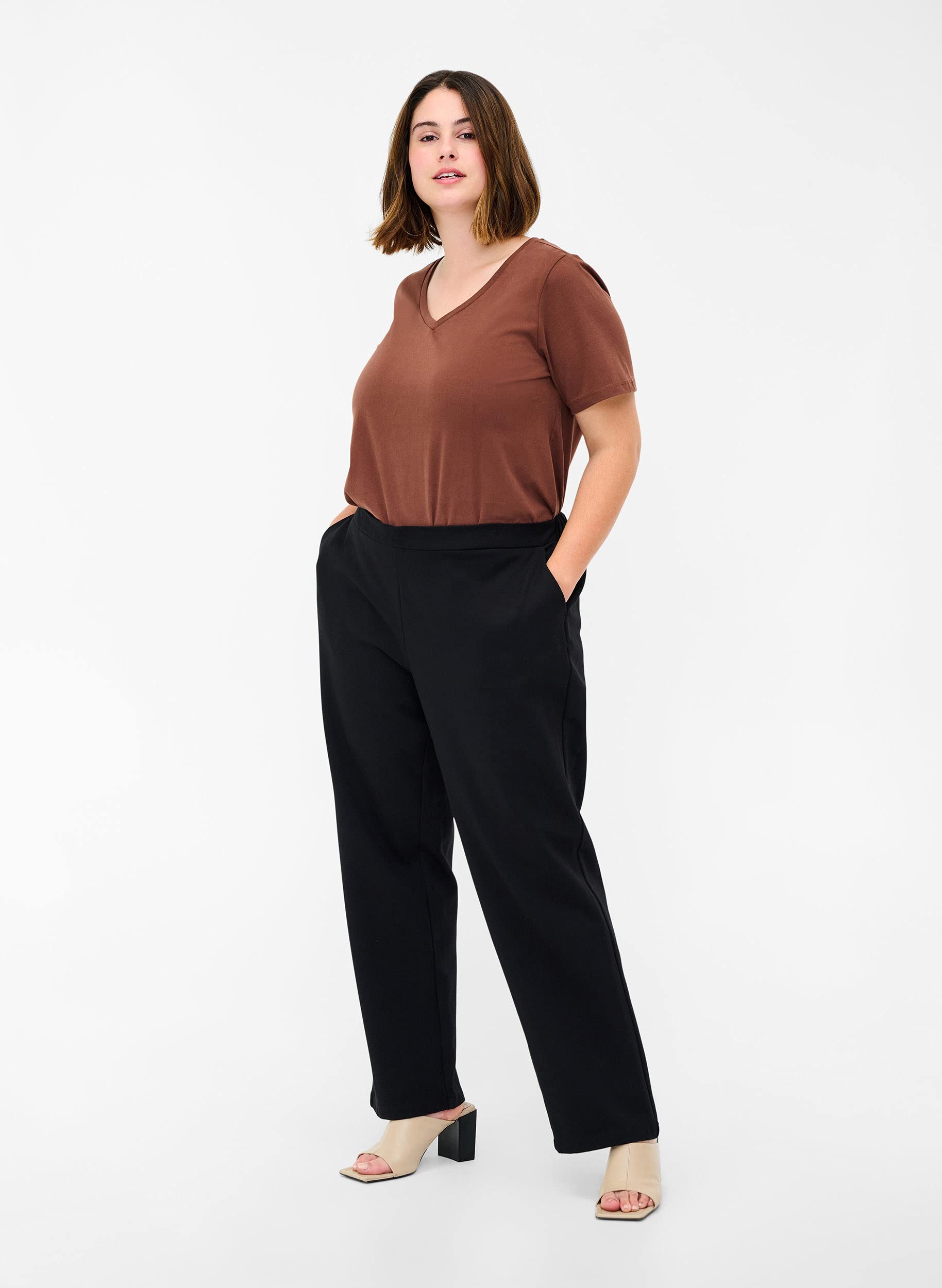 Zizzi Weite Hose Damen Schwarz Gr 50-52 mit Taschen