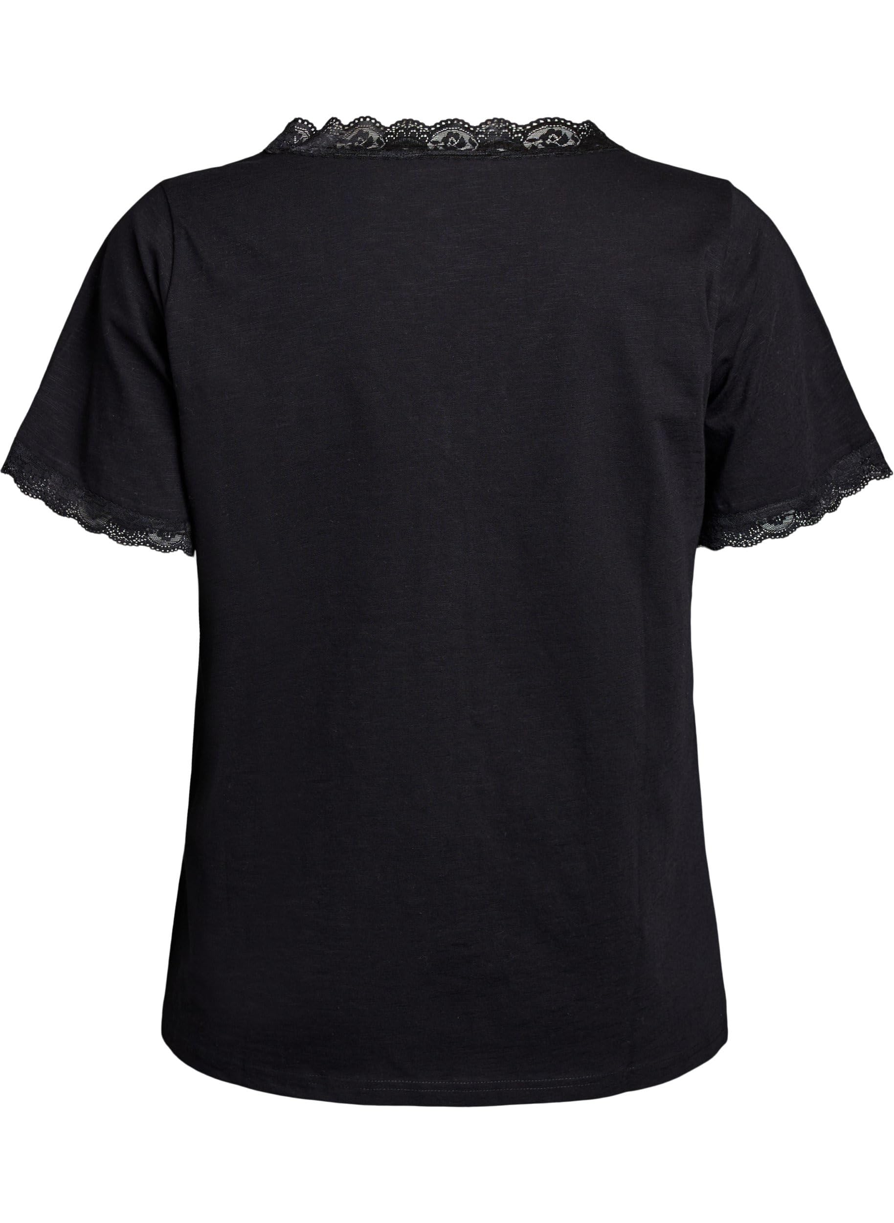 Zizzi T-Shirt Damen Baumwolle V-Ausschnitt Spitze große Größen