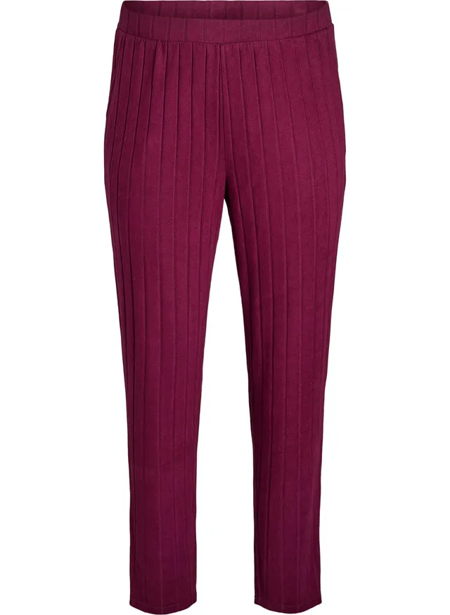 Zizzi Hose Viskose Streifen elastischer Bund Stoffhose