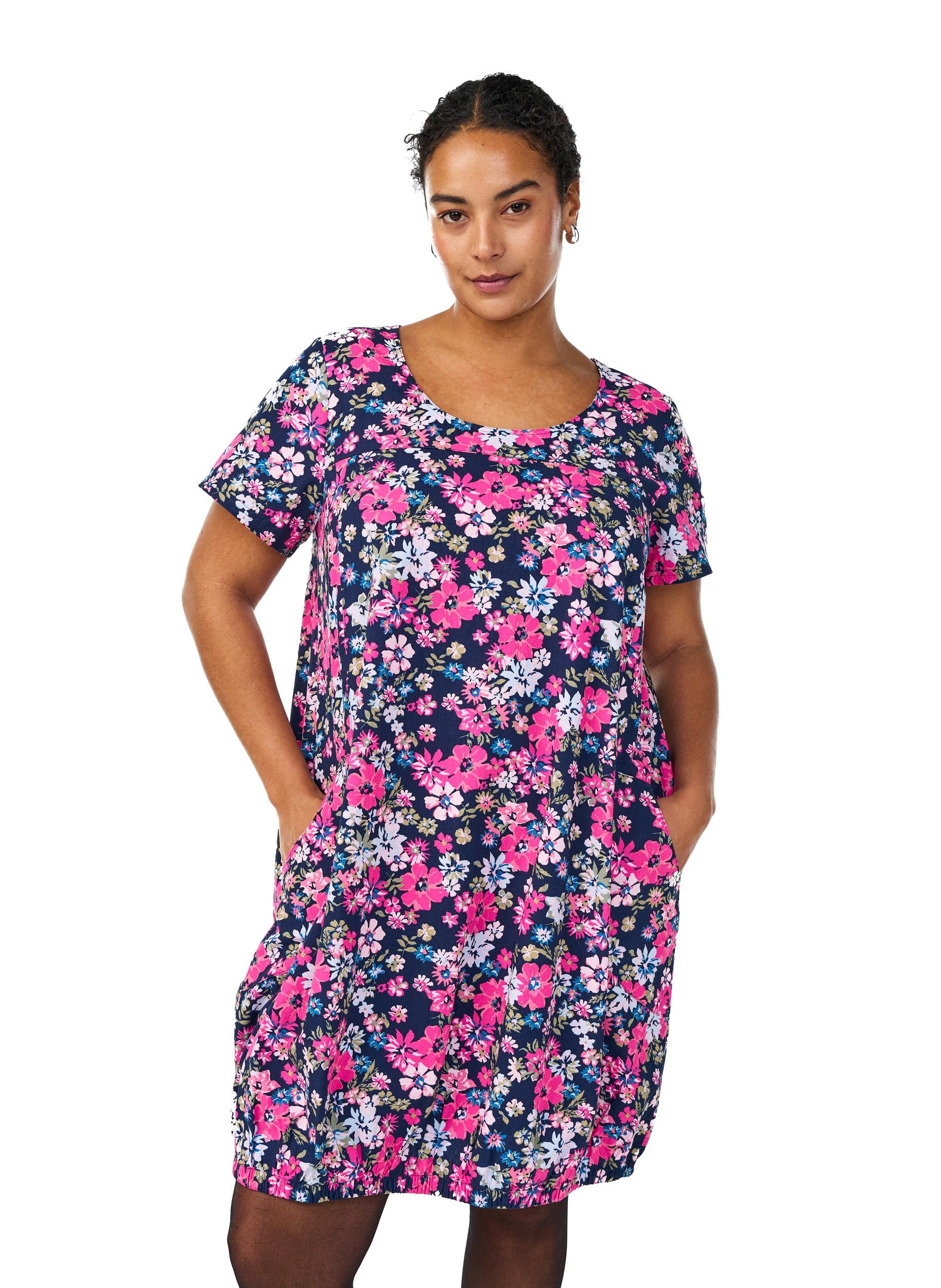 Zizzi Kleid Kurzarm Print Gr. 42-56 Große Größen Sommer