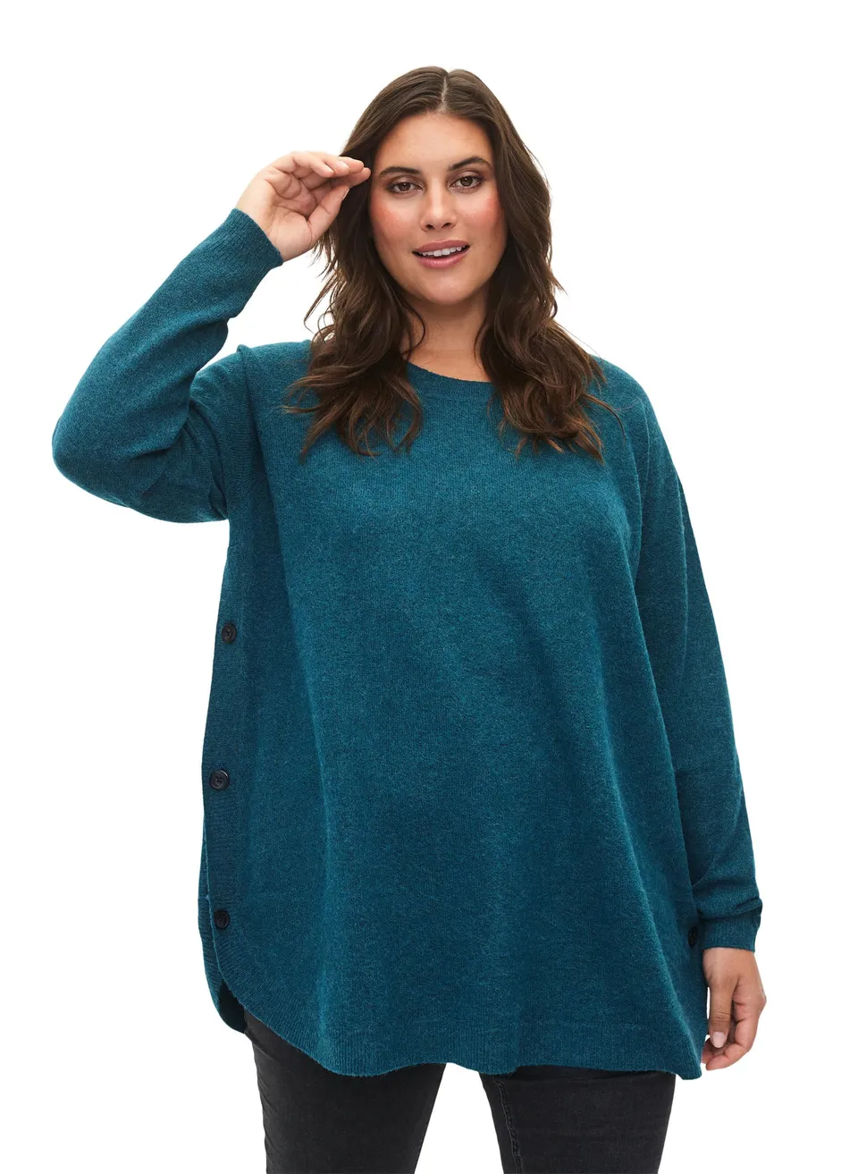 Zizzi Strickbluse Damen Rundhals Ripp Oversize