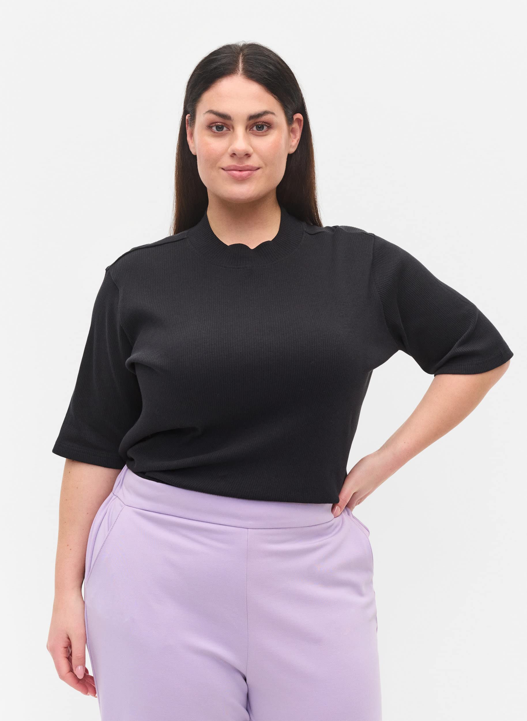 Zizzi Bluse Damen High Neck Baumwolle Halbarm
