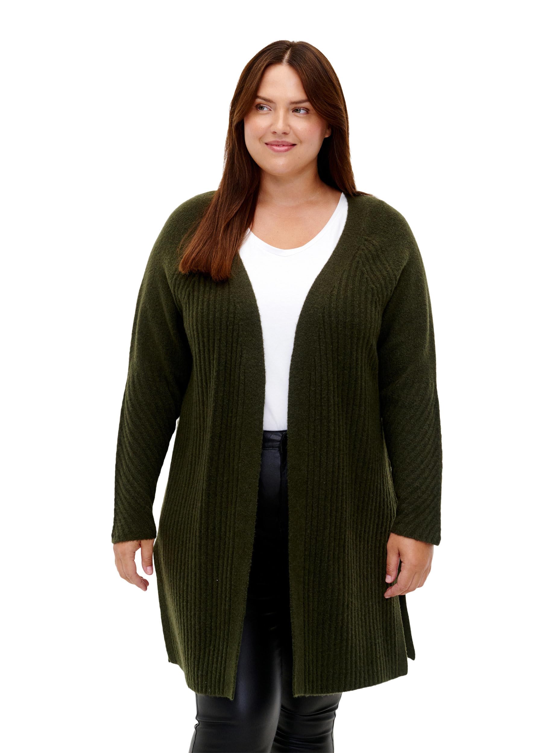 Zizzi Cardigans Strickjacke Offen Rippenstrick Einheitsgröße
