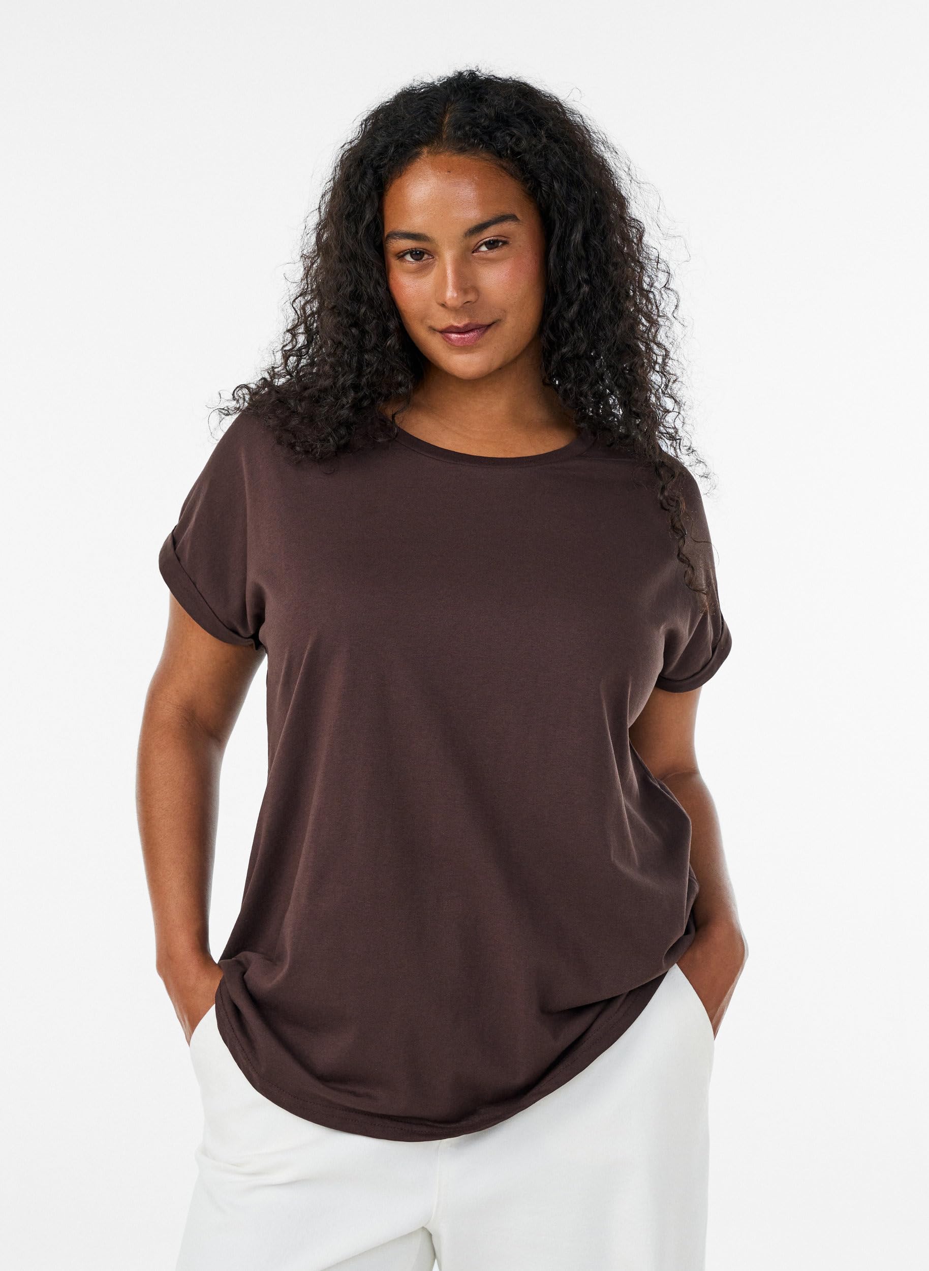 Zizzi T-Shirt Baumwollmix Rundhals Relaxed Fit Große Größen
