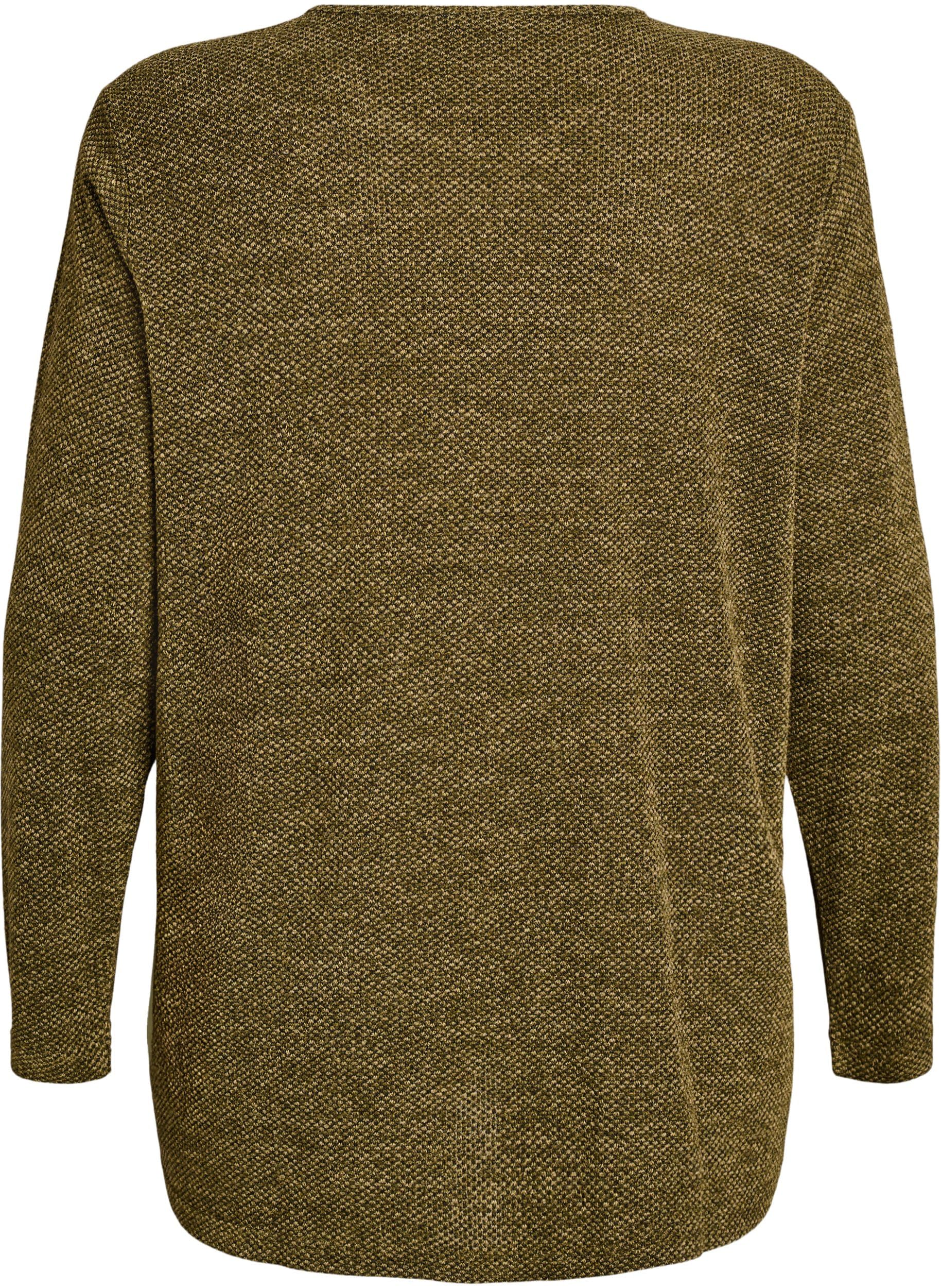 Zizzi Jerseybluse Damen Langarm Morel Mélange große Größen