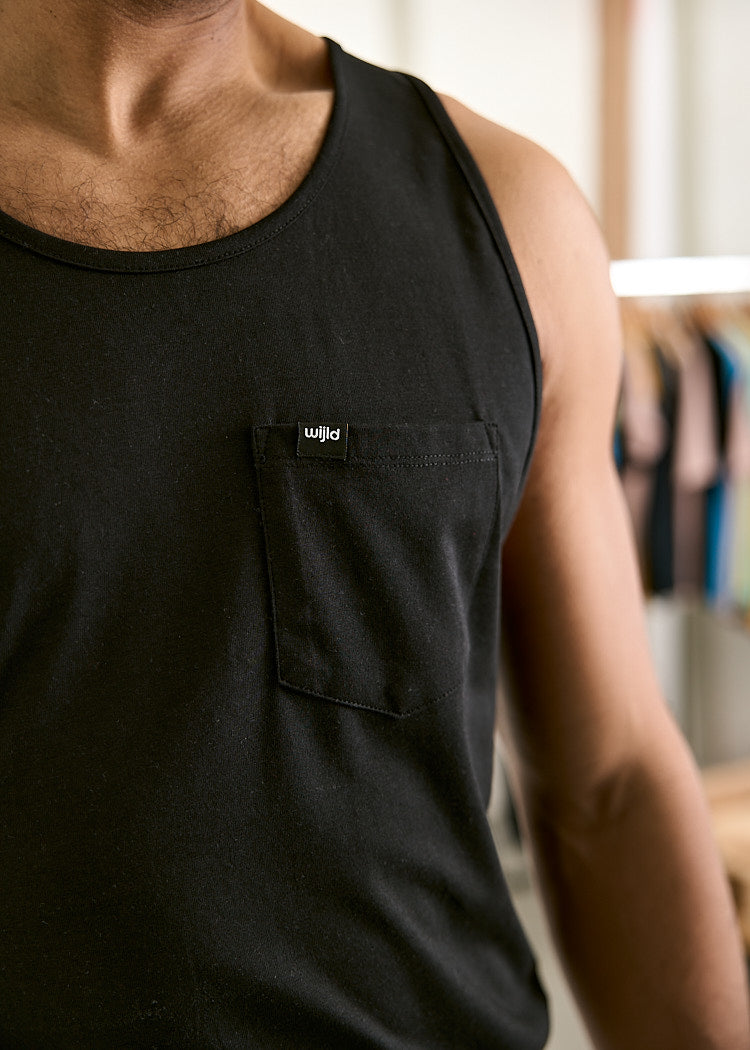 Wijld Michel Black Herren Tank Top Schwarz Brusttasche