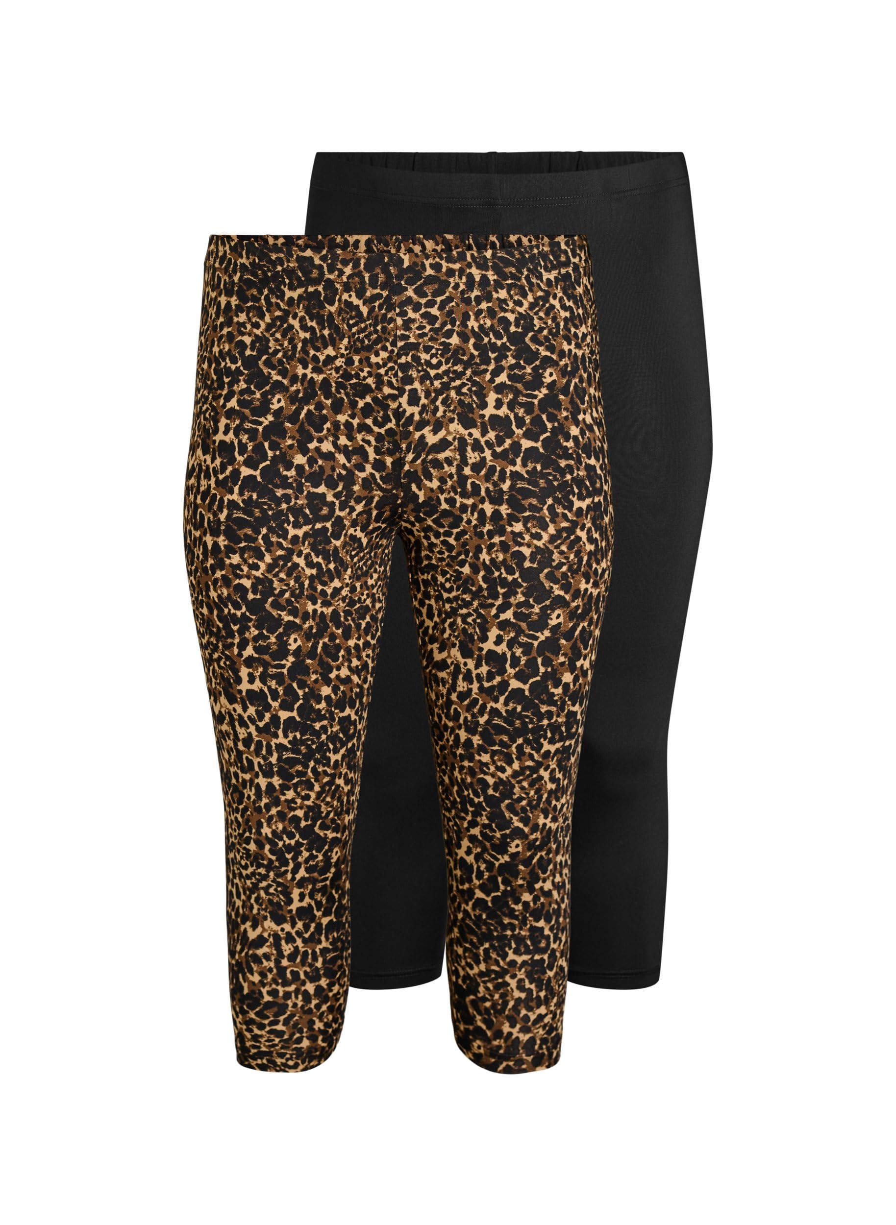 Zizzi 3/4 Leggings 2-Pack Schwarz Leo große Größen Damen