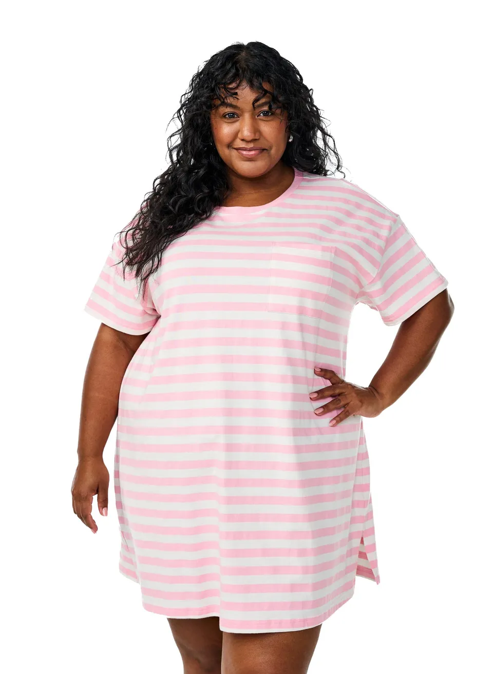Zizzi Nachtshirt Streifen Damen Bio-Baumwolle Nachthemd