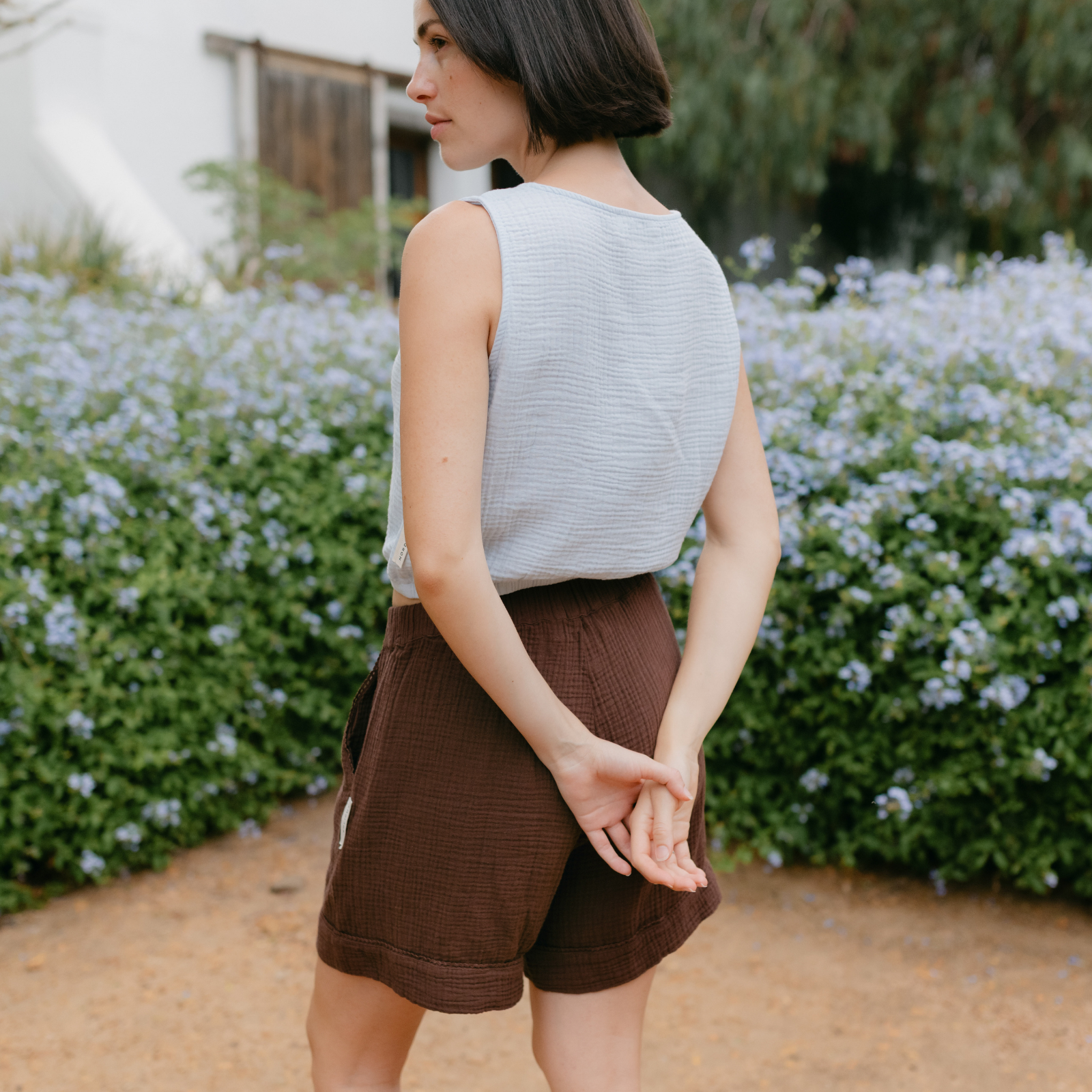 NORDLICHT Marie Musselin Crop Top Bio-Baumwolle Blau