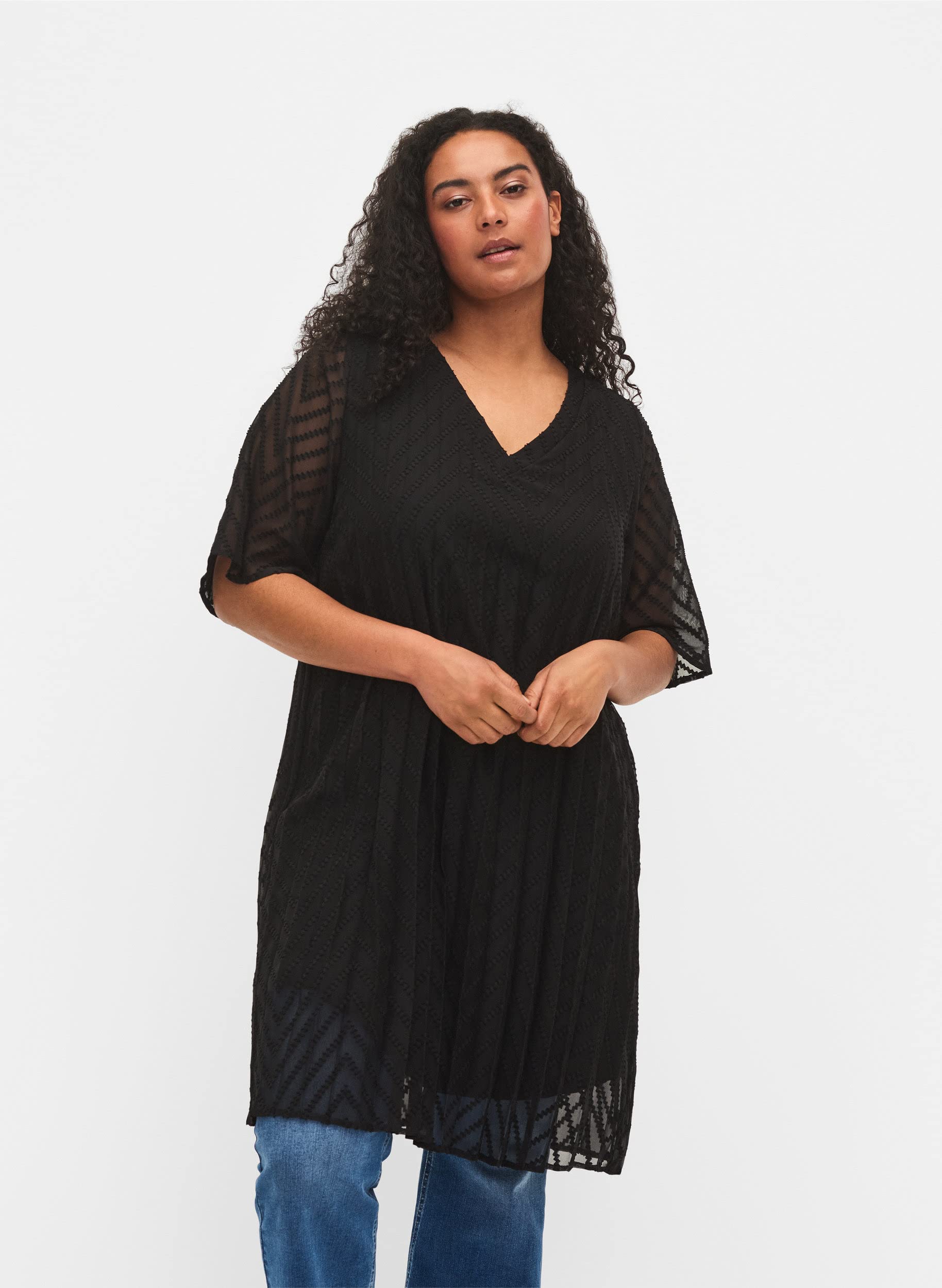 Zizzi Kleid Midi Blumenprint V-Ausschnitt Große Größen