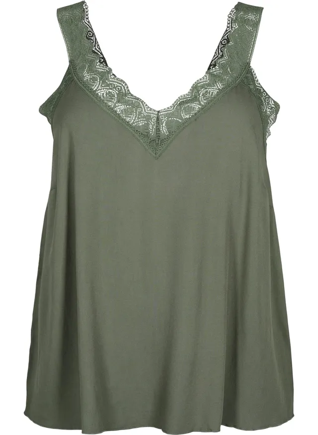 Zizzi T-Shirts & Tops Singlet Top Viskose Spitze V-Ausschnitt