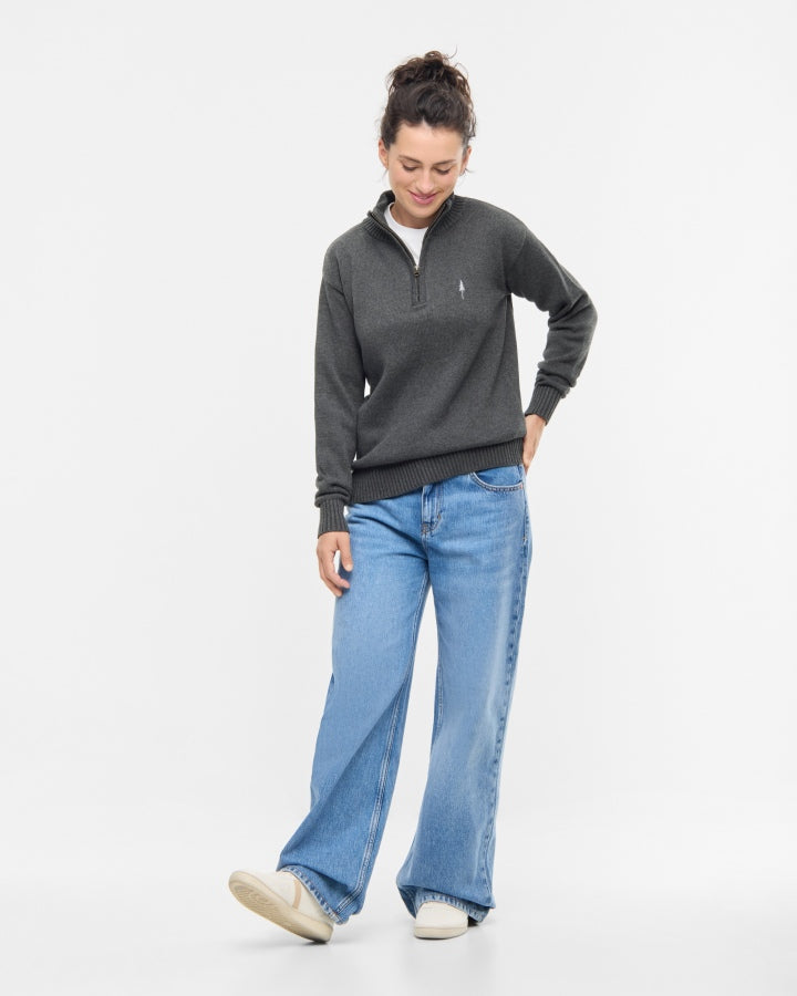NIKIN TreePullover Quarter-Zip Knit Pullover Anthracite Mel Bio