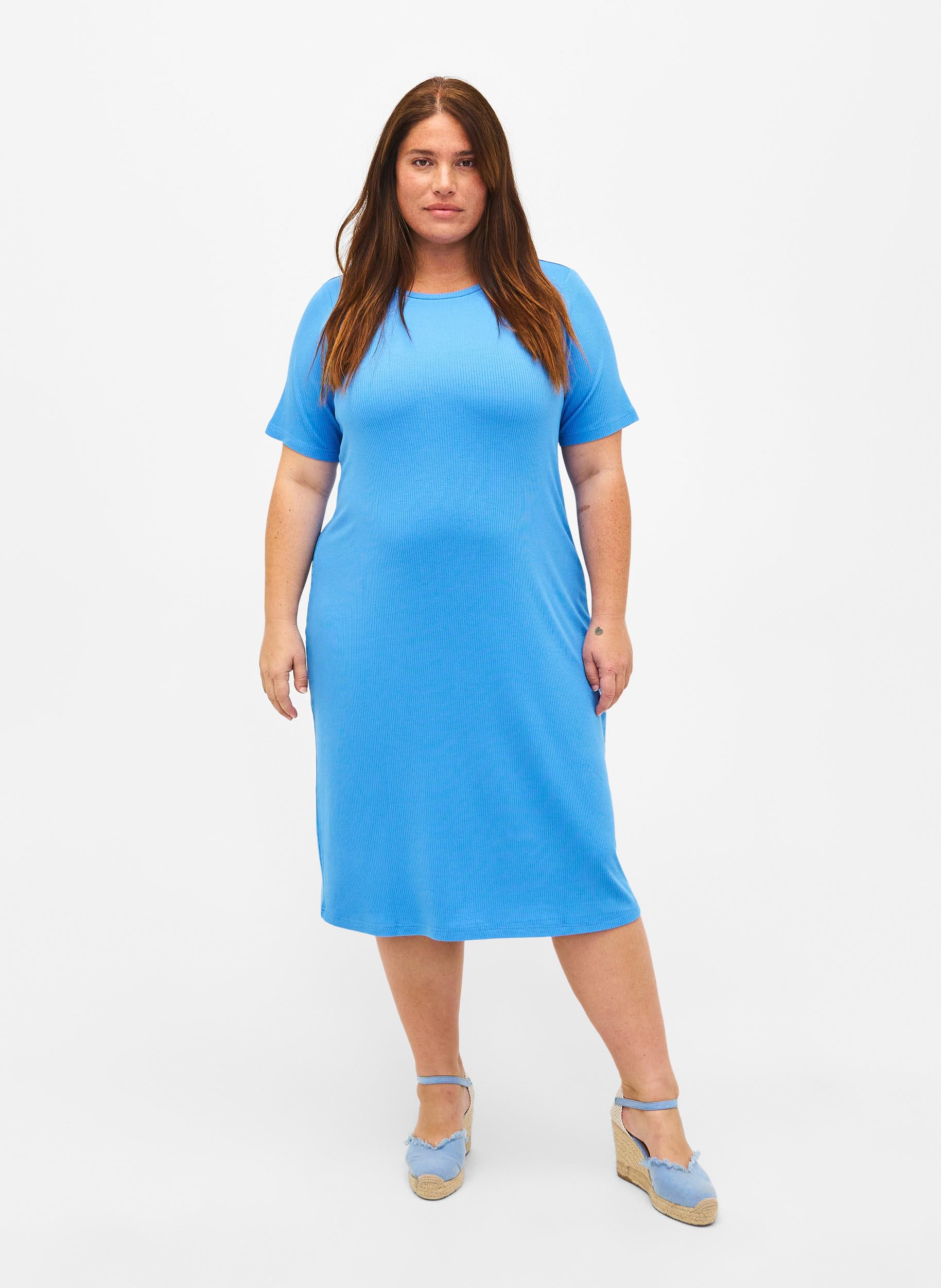 Zizzi Dresses Kleid Ripp Viskose kurze Ärmel 42-60