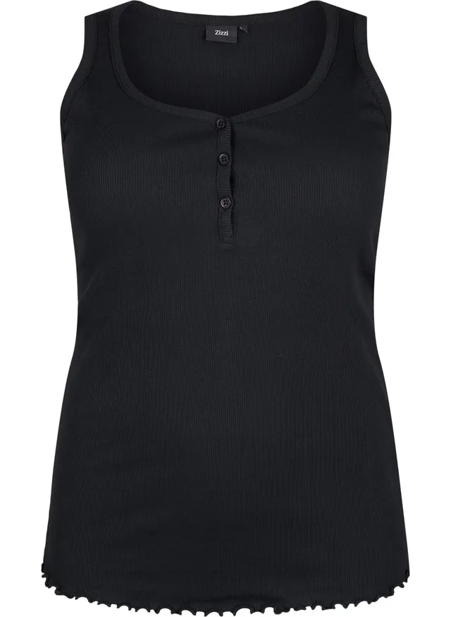 Zizzi Tanktop Damen Gerippt Baumwolle Knöpfe