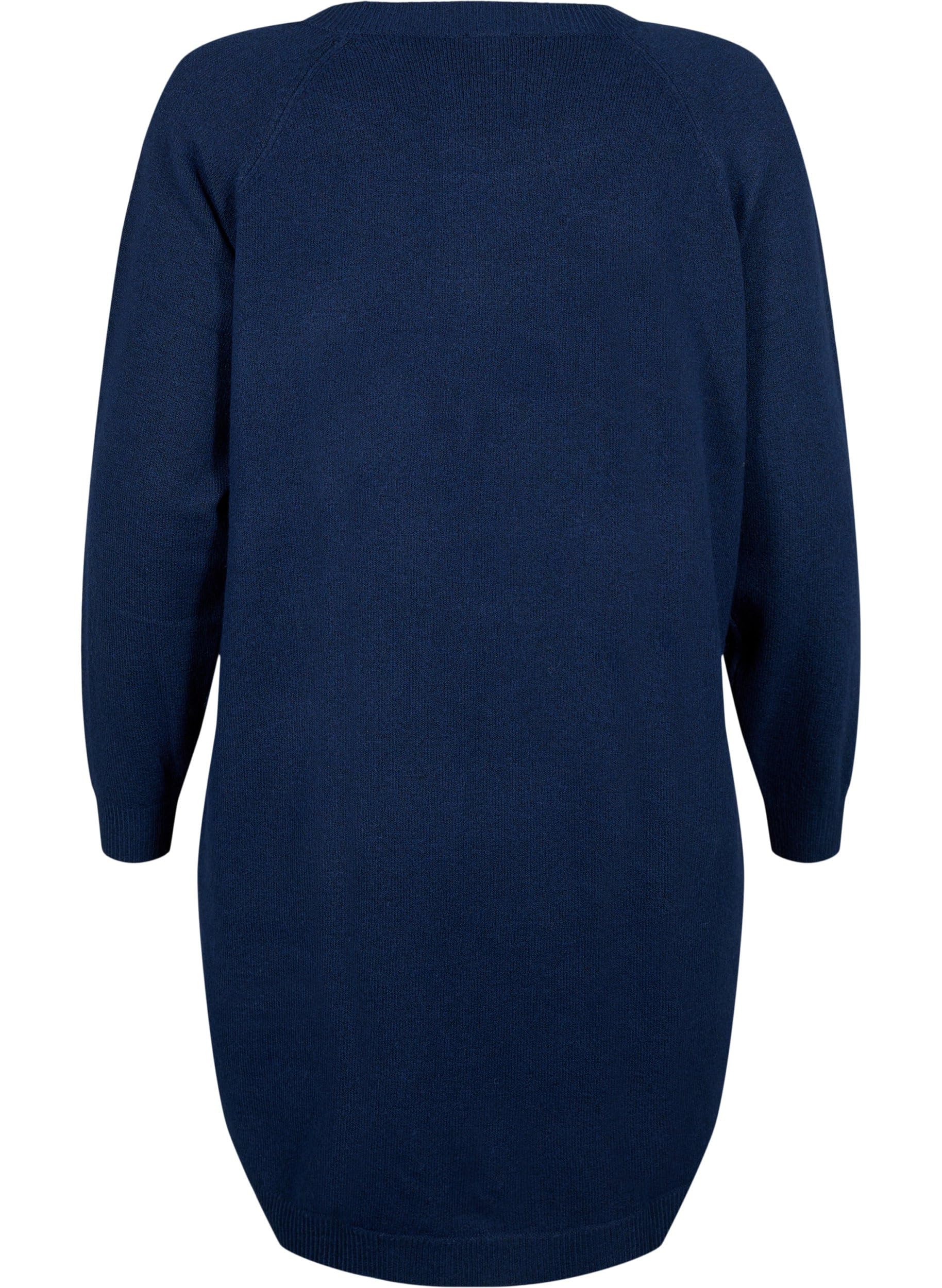 Zizzi Strickkleid Damen Melange Rundhals Knöpfe locker