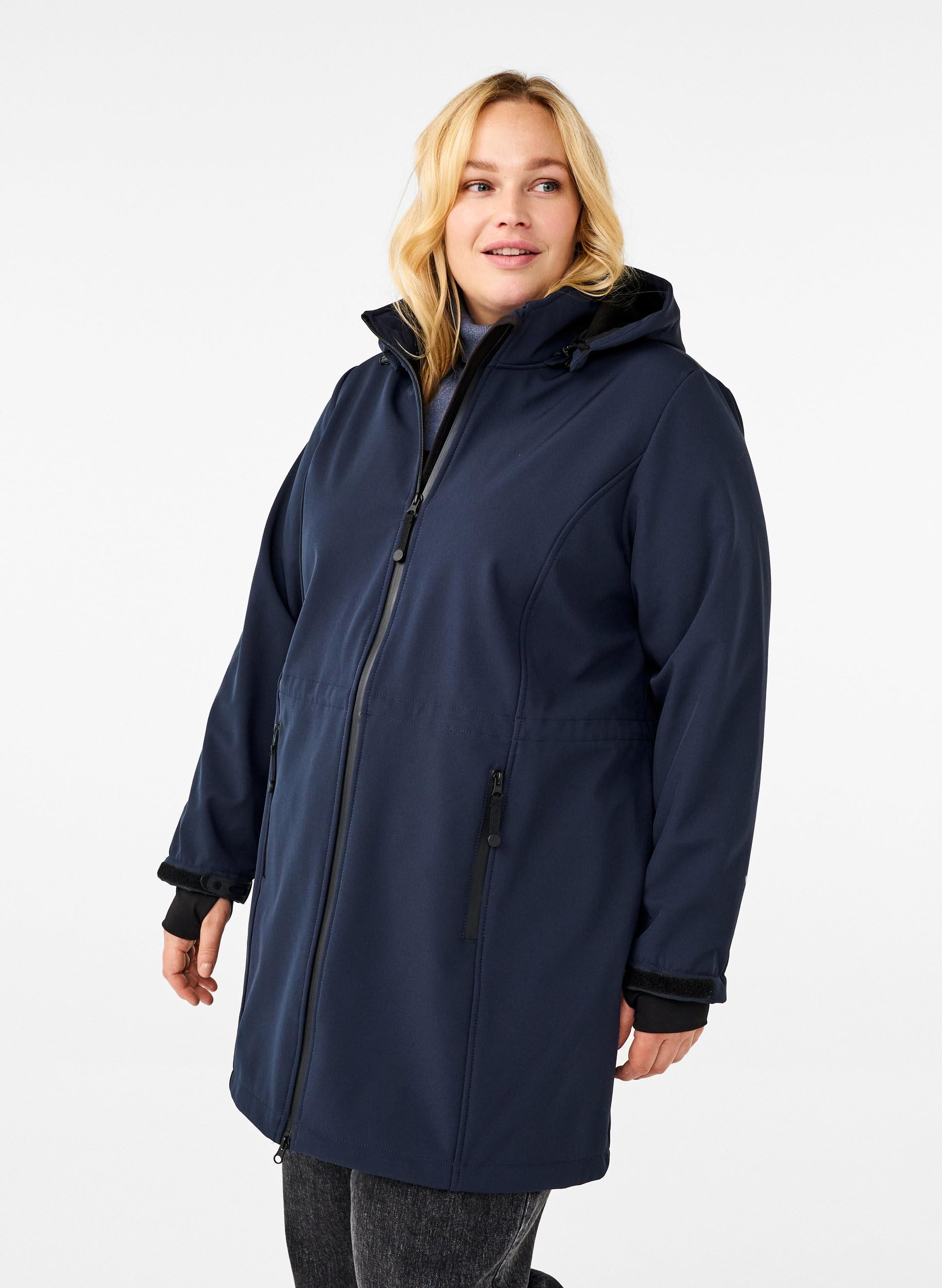 Zizzi Softshelljacke Lang Kapuze Fleece Winddicht 10.000 mm