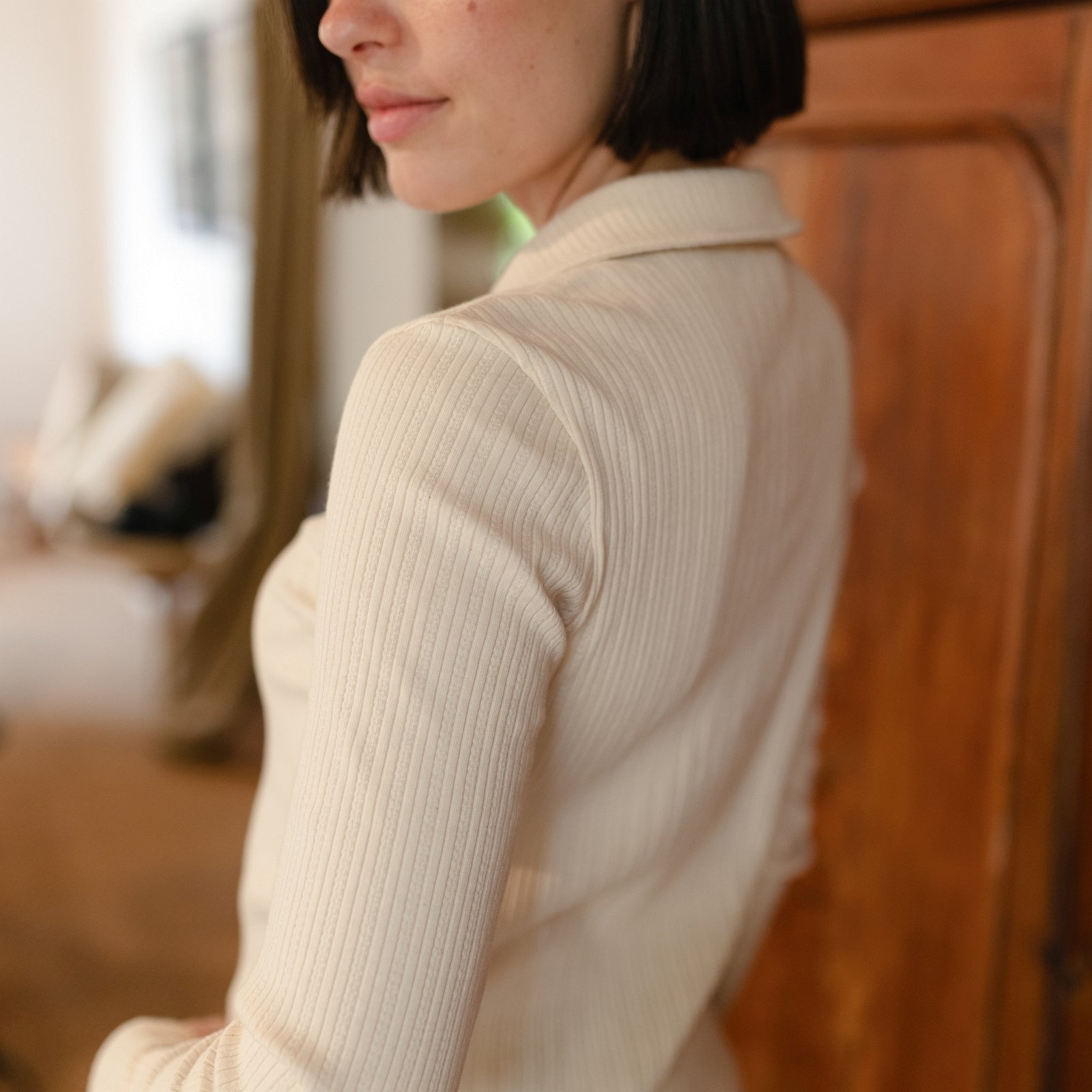 NORDLICHT Blusen Ripp Jersey Bluse Anne Natur Knopfleiste